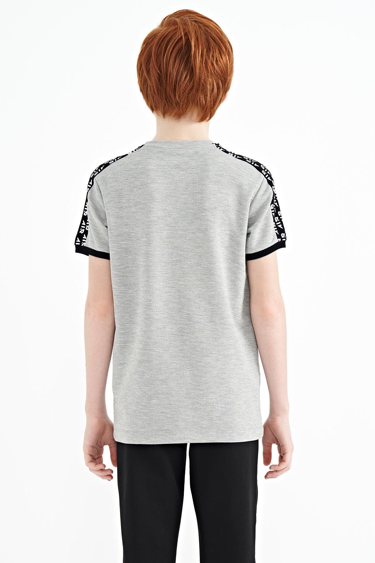 Image of Gri Melanj Omuz Baskı Detaylı Standart Kalıp O Yaka Erkek Çocuk T-Shirt - 11121