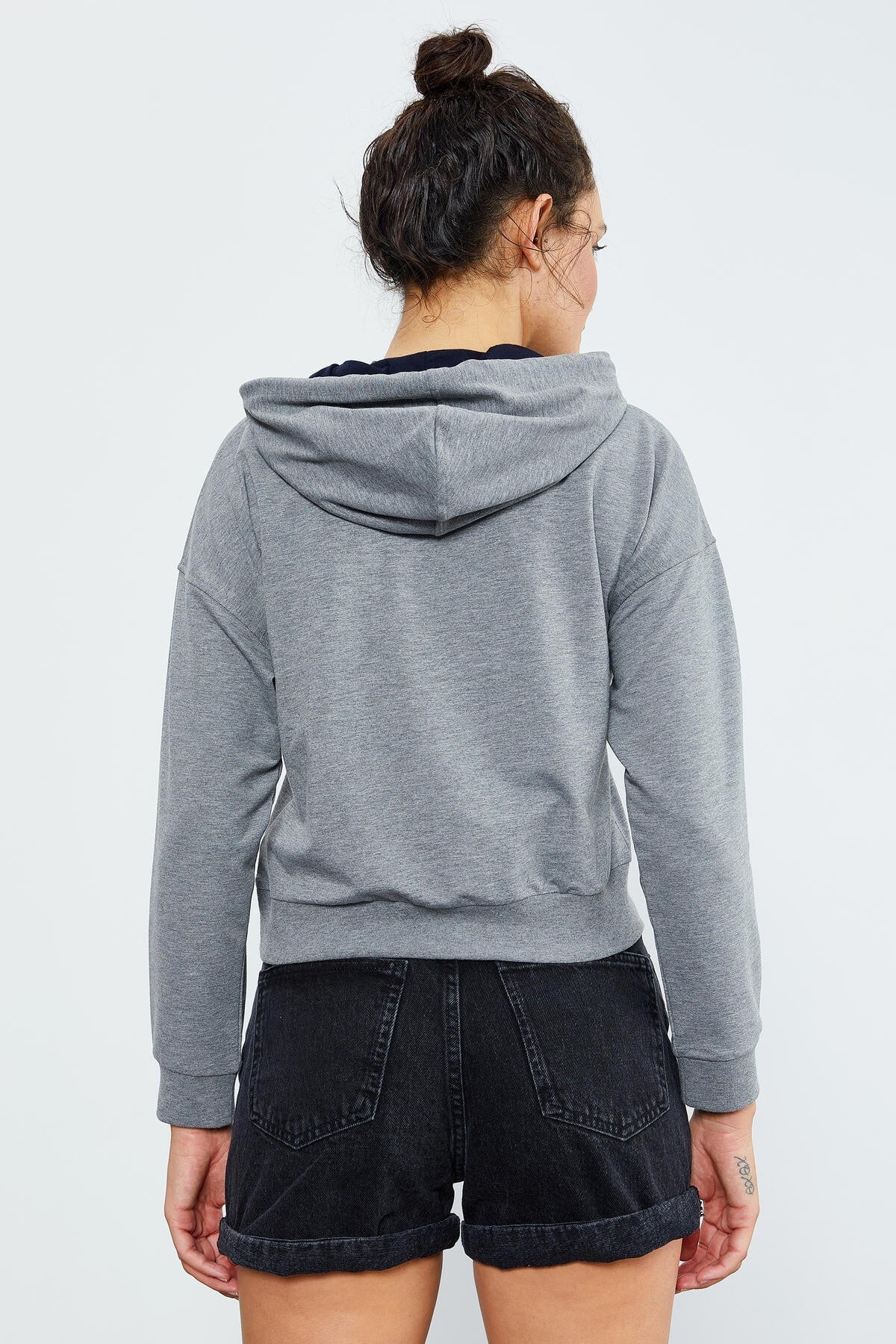 Image of Gri Melanj Uzun Kol Rahat Form Kapüşonlu Kadın Sweatshirt - 97115