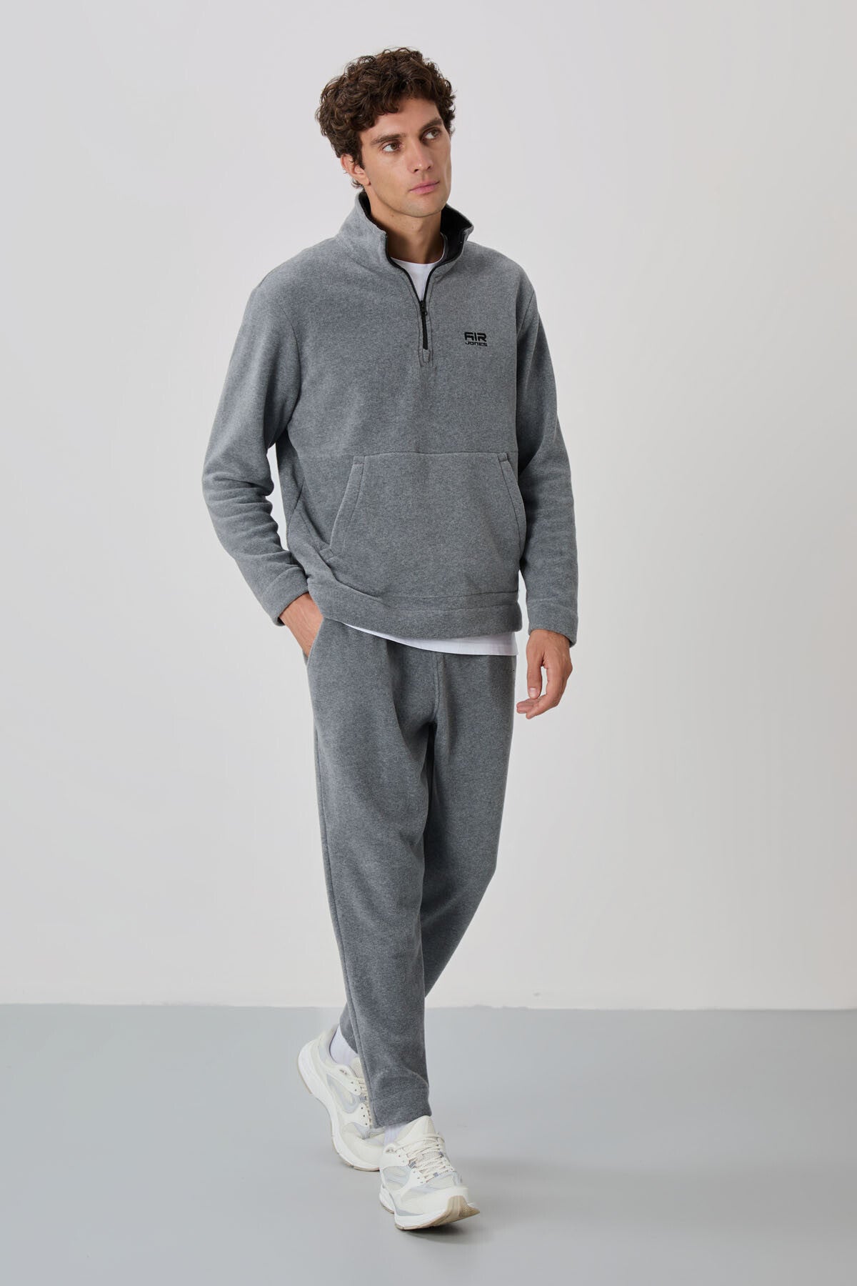 Image of Set trening Carol Grey Melange Fleece pentru bărbați - 85226