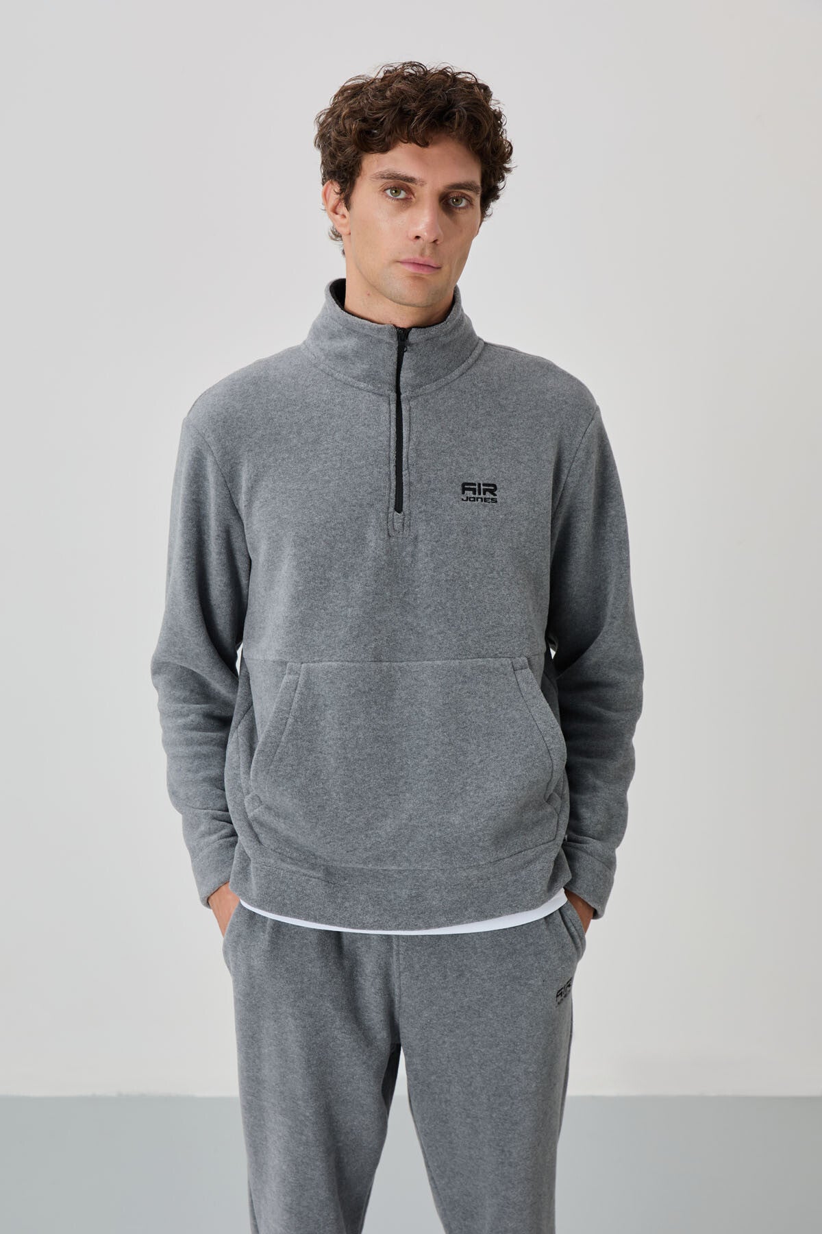 Image of Set trening Carol Grey Melange Fleece pentru bărbați - 85226