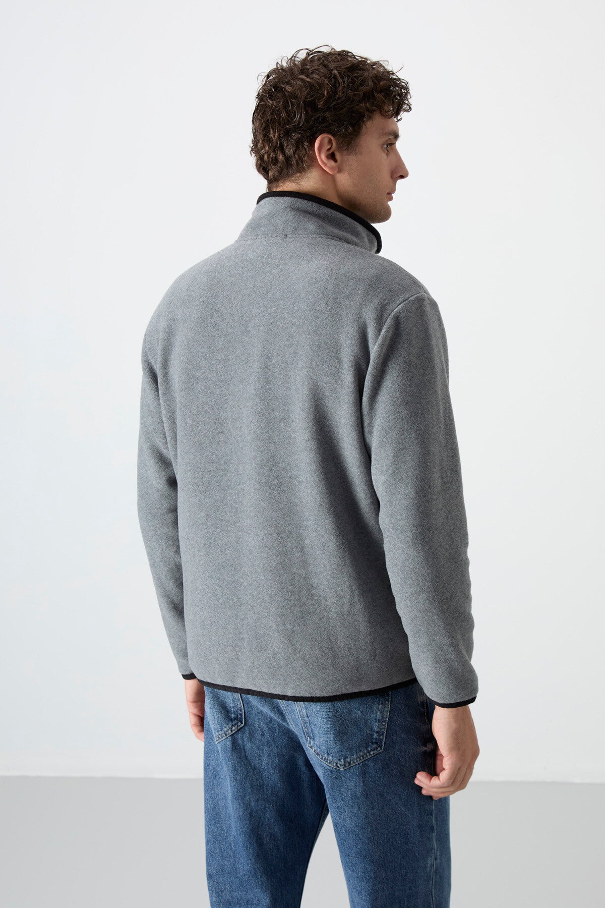 Image of Gri Melanj Yarım Fermuarlı Sweatshirt Slim Fit Dik Yaka Erkek Polar - 87891