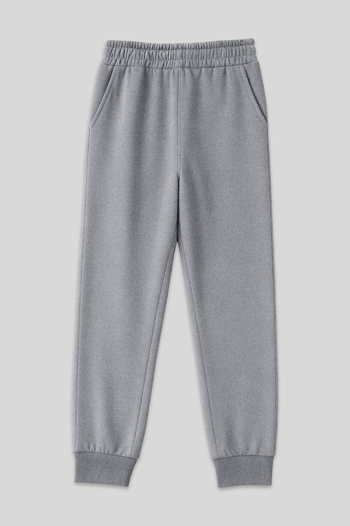 Image of Gri Melanj Yüksek Bel Jogger Rahat Form Manşetli Kadın Eşofman Alt - 94561