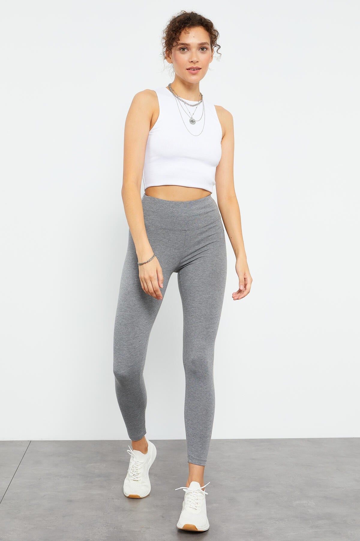 Image of Gri Melanj Yüksek Bel Toparlayıcı Slim Fit Dar Paça Kadın Tayt - 94011