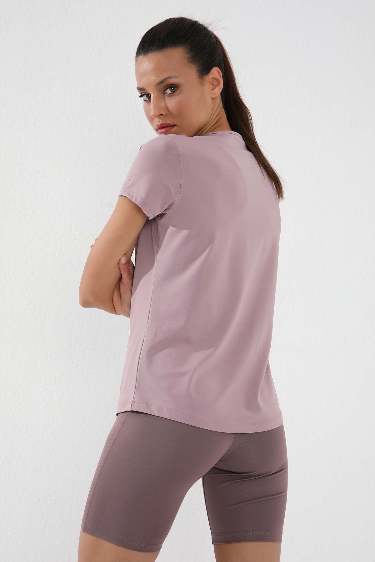 Image of Tricou de damă Rose Pink Basic cu mânecă scurtă, croială standard, guler rotund - 97144