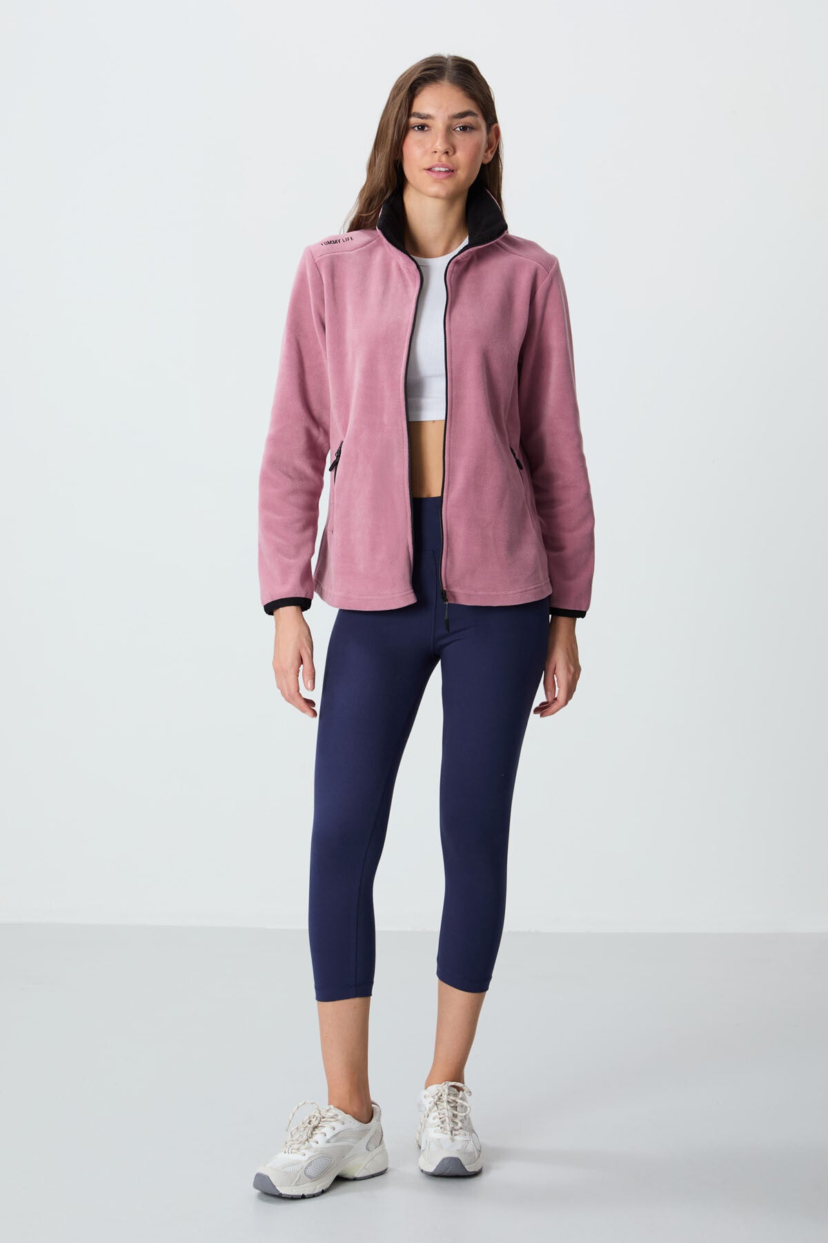 Image of Gül Kurusu Dik Yaka Fermuarlı Rahat Form Kadın Polar Sweatshirt - 97173