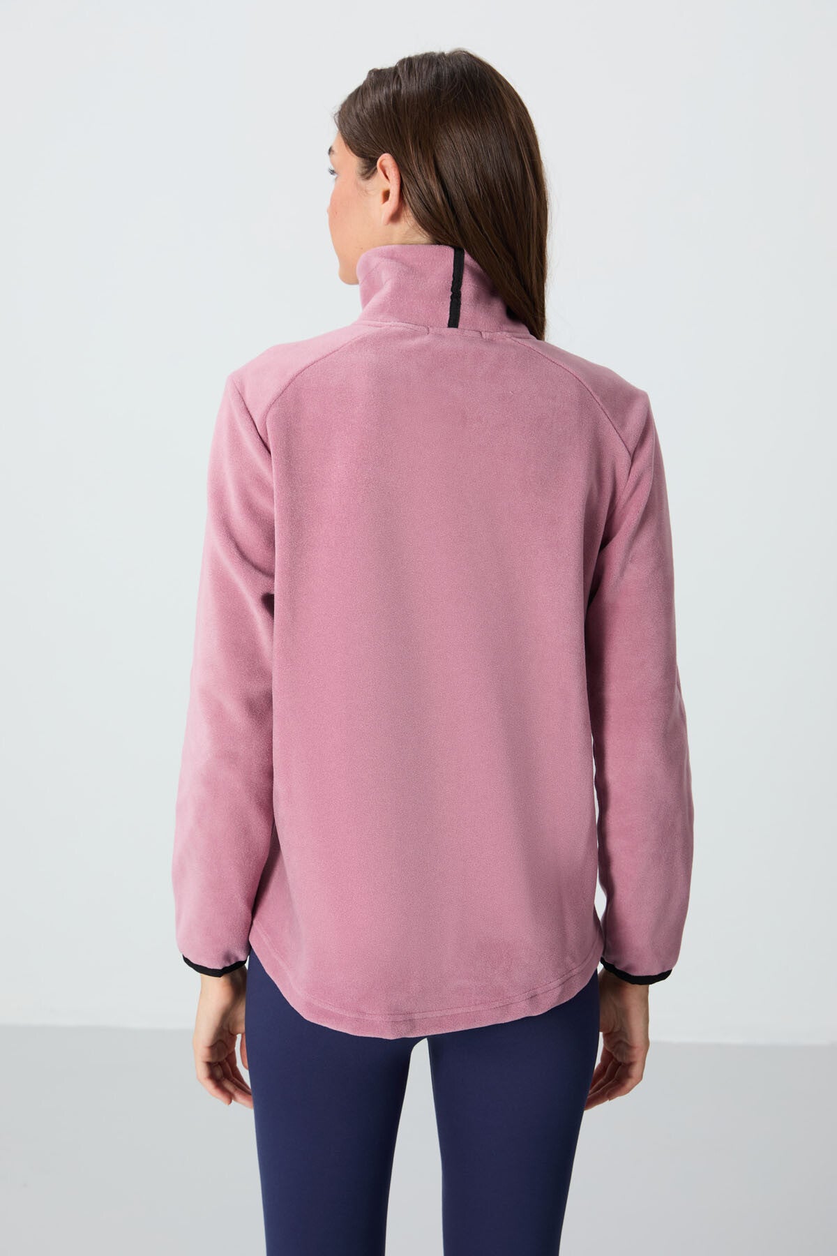 Image of Hanorac de damă din fleece, roz, cu guler înalt și fermoar, croială relaxată - 97173