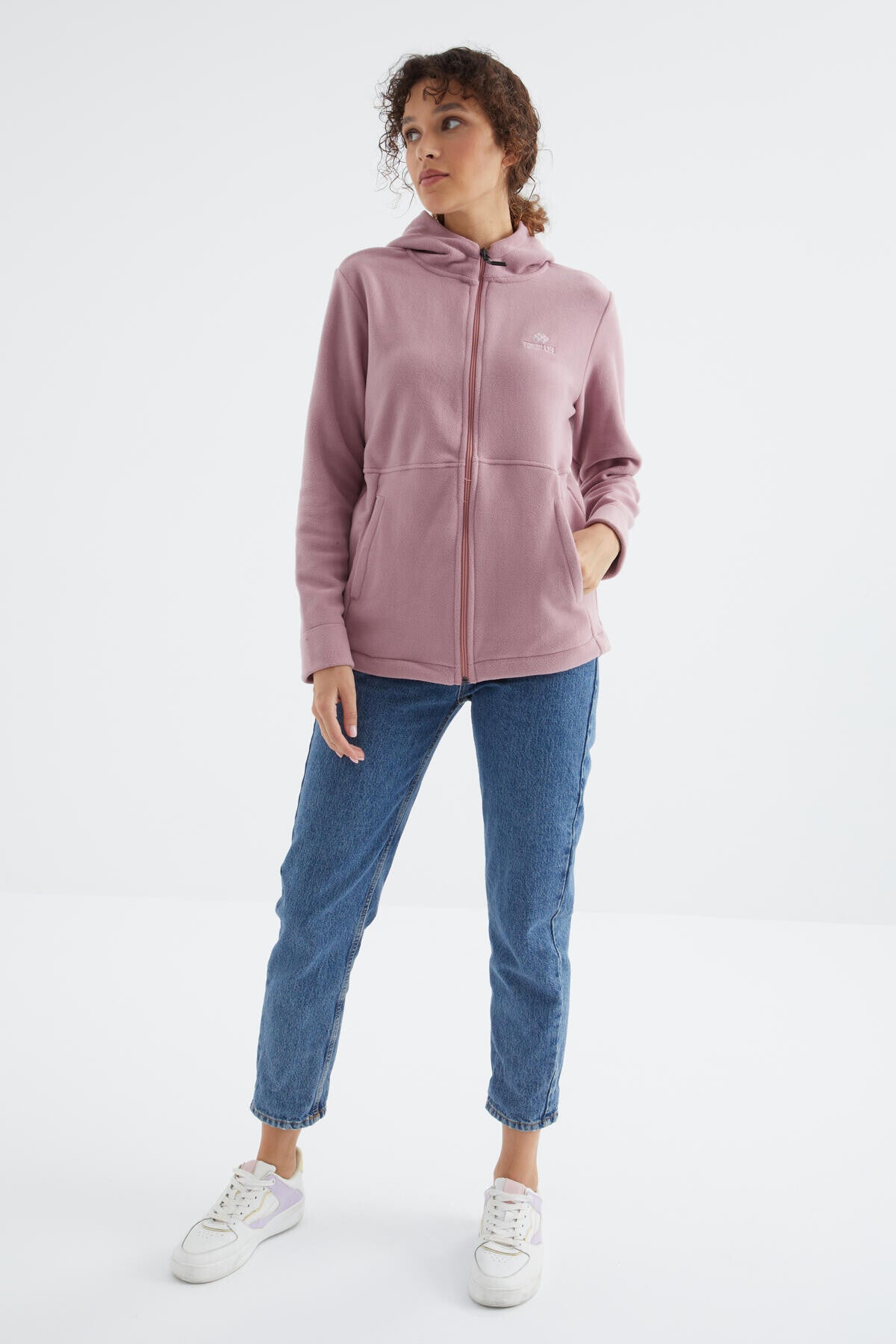 Image of Hanorac din fleece pentru femei, roz, cu glugă și fermoar, croială confortabilă - 97233