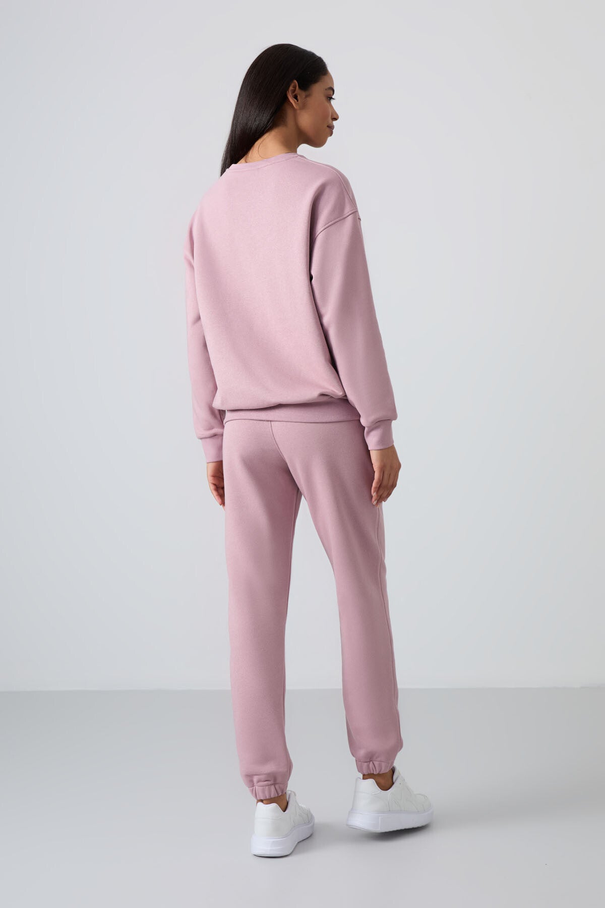 Image of Gül Kurusu Basic Pamuklu O Yaka Oversize Lastik Paça Kadın Eşofman Takım - 95287