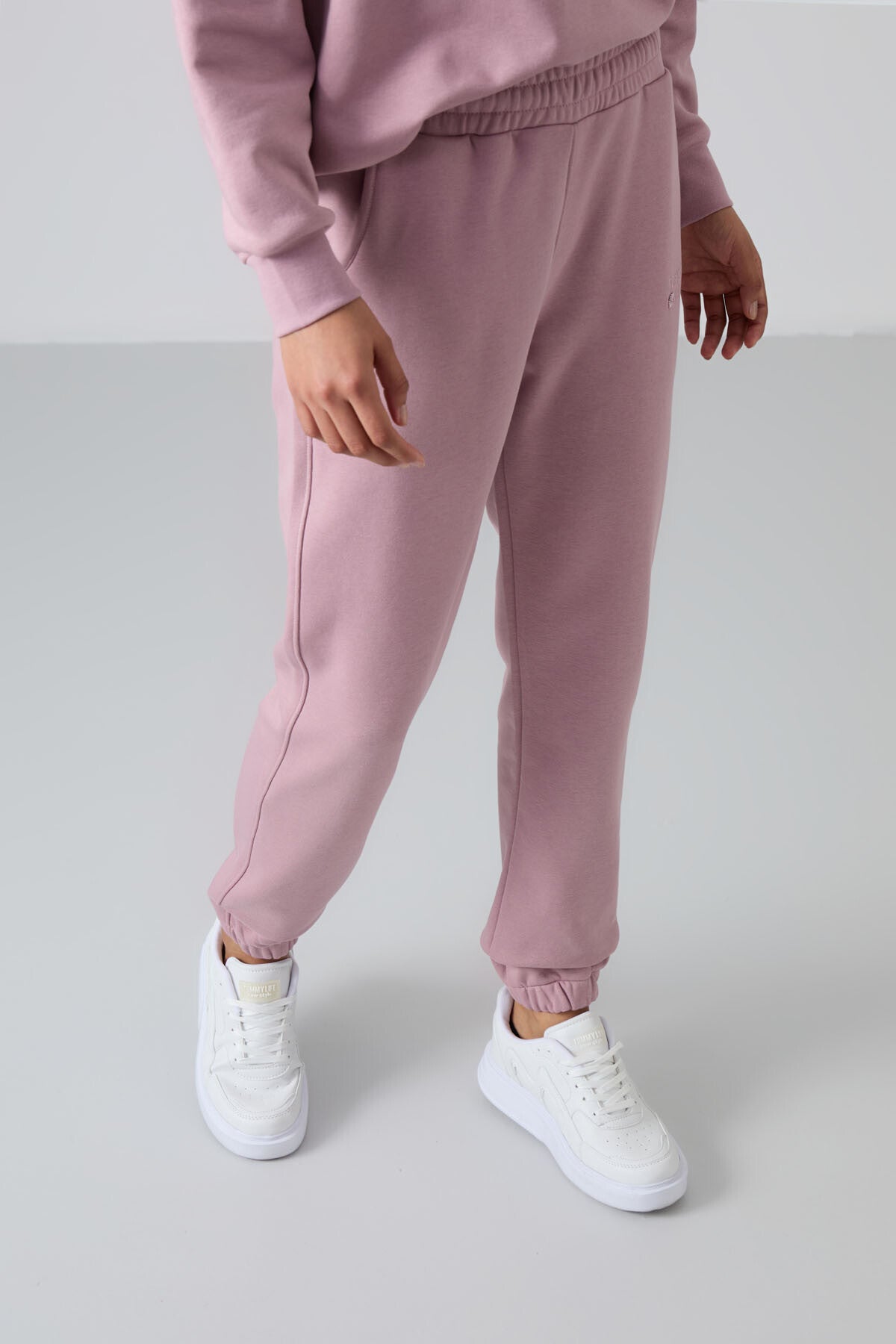 Image of Gül Kurusu Basic Pamuklu O Yaka Oversize Lastik Paça Kadın Eşofman Takım - 95287