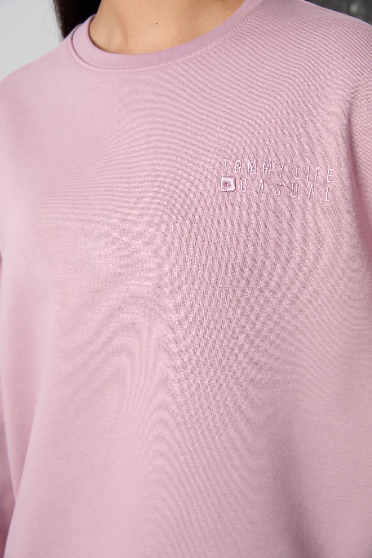 Image of Gül Kurusu Basic Pamuklu O Yaka Oversize Lastik Paça Kadın Eşofman Takım - 95287