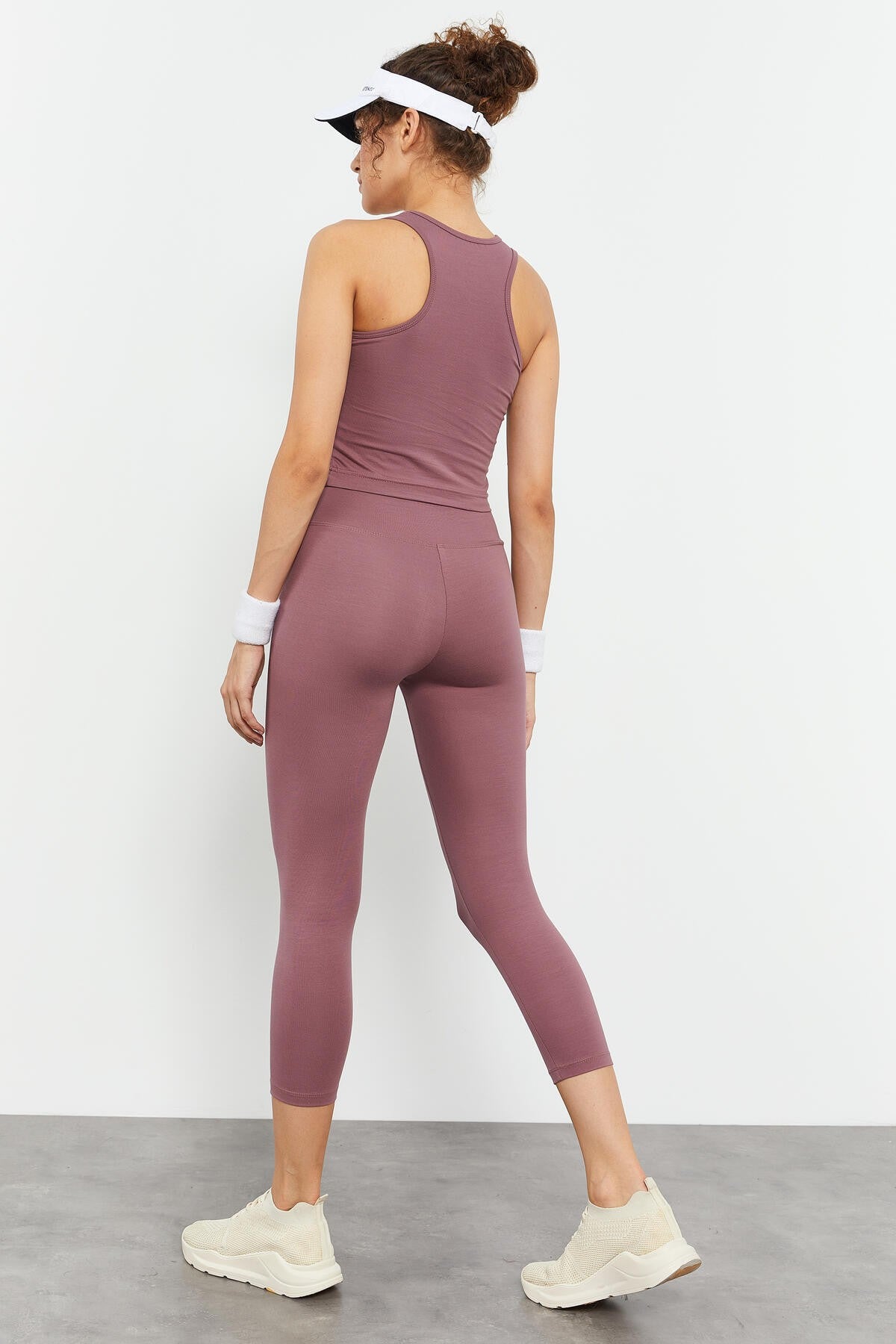 Image of Gül Kurusu Yüksek Bel Kapri-Crop Atlet Slim Fit Kadın Tayt Takım - 95284