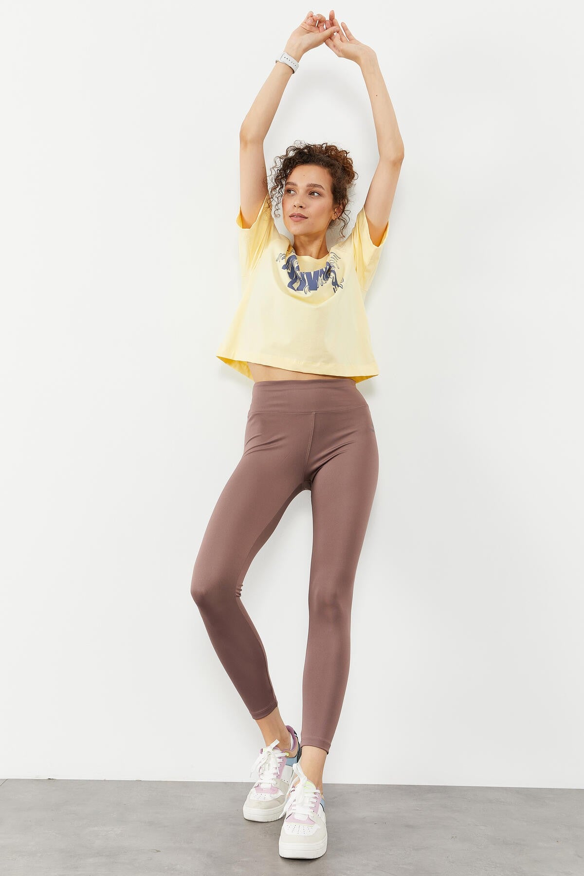Image of Gül Kurusu Yüksek Bel Streç Slim Fit Dar Paça Kadın Tayt - 94545