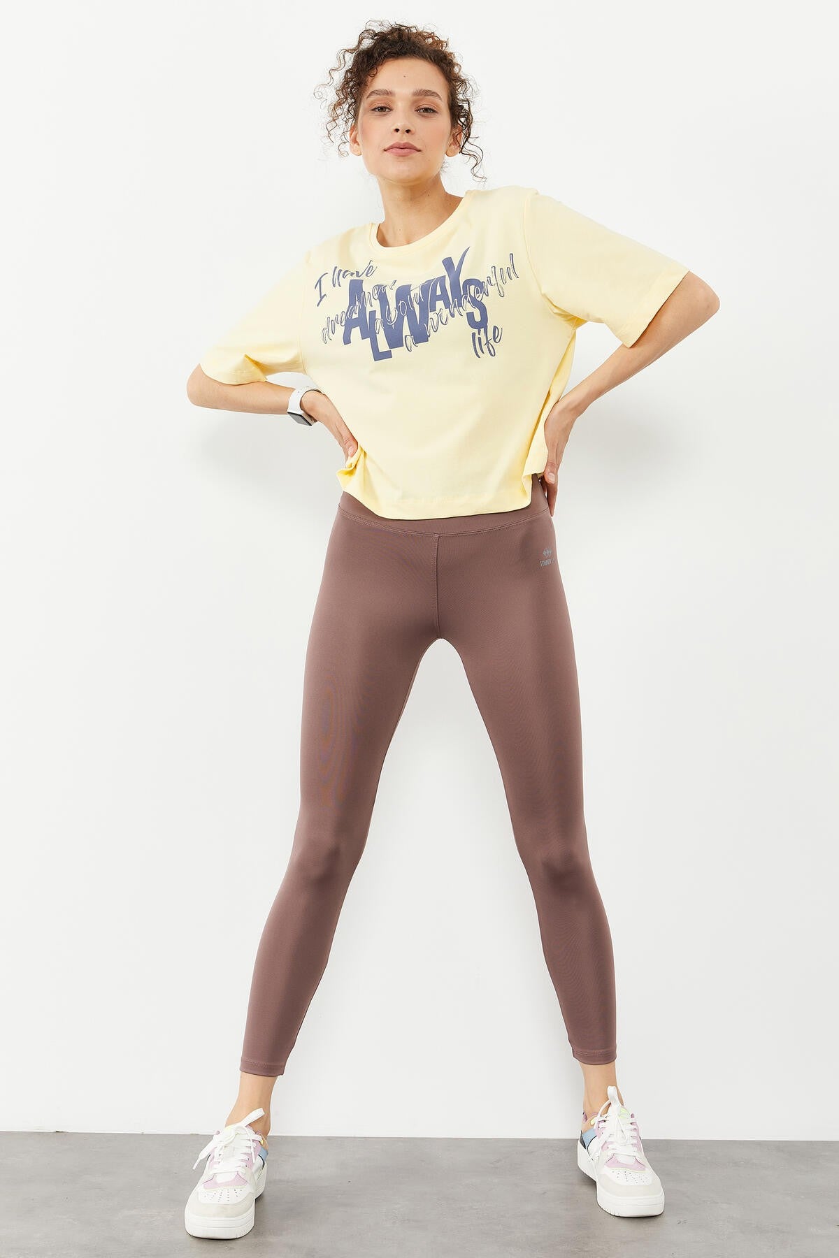 Image of Gül Kurusu Yüksek Bel Streç Slim Fit Dar Paça Kadın Tayt - 94545