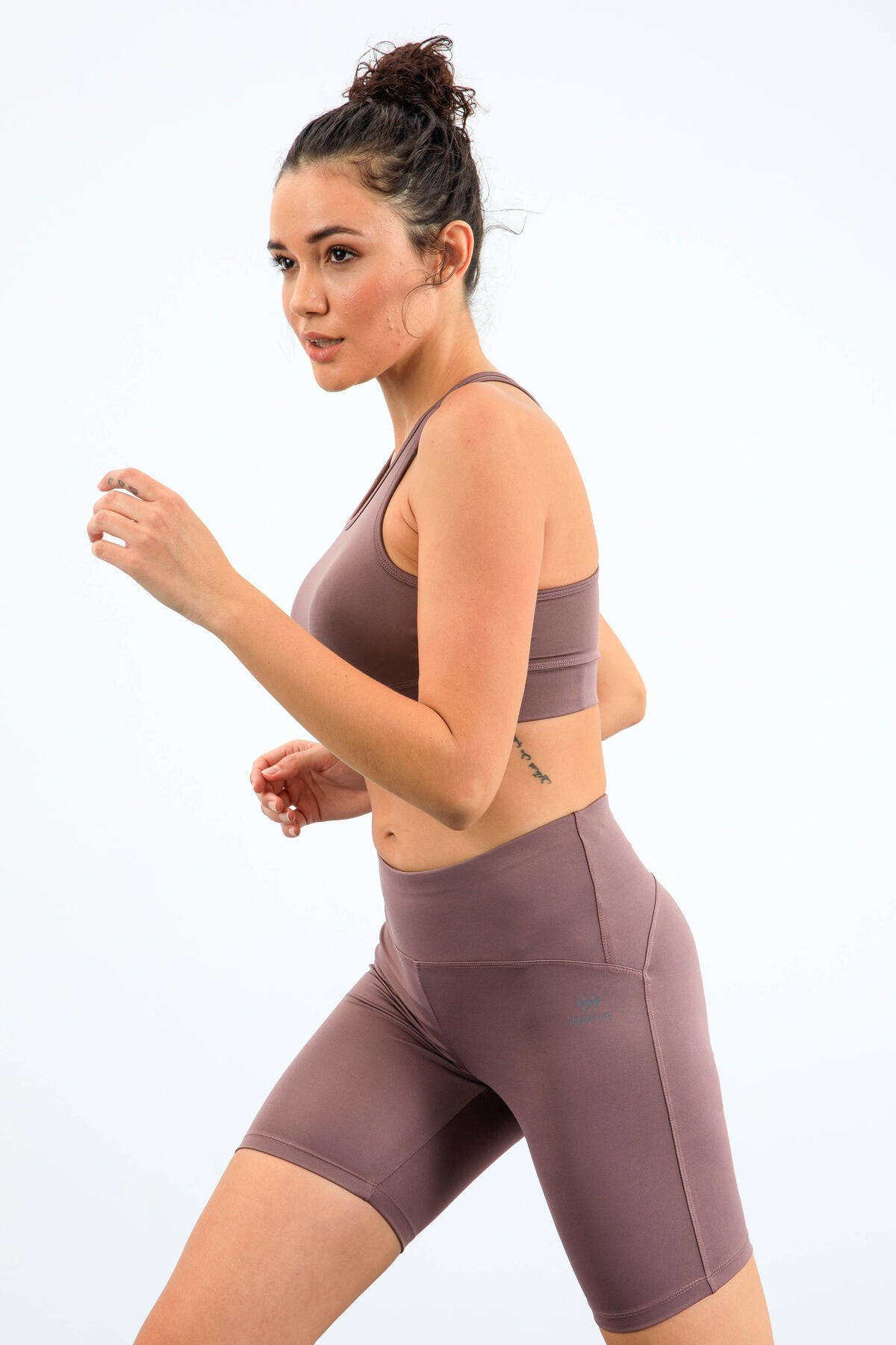 Image of Colanți modelatori roz-roz cu talie înaltă, croială slim fit, bustieră tip biker - 95303