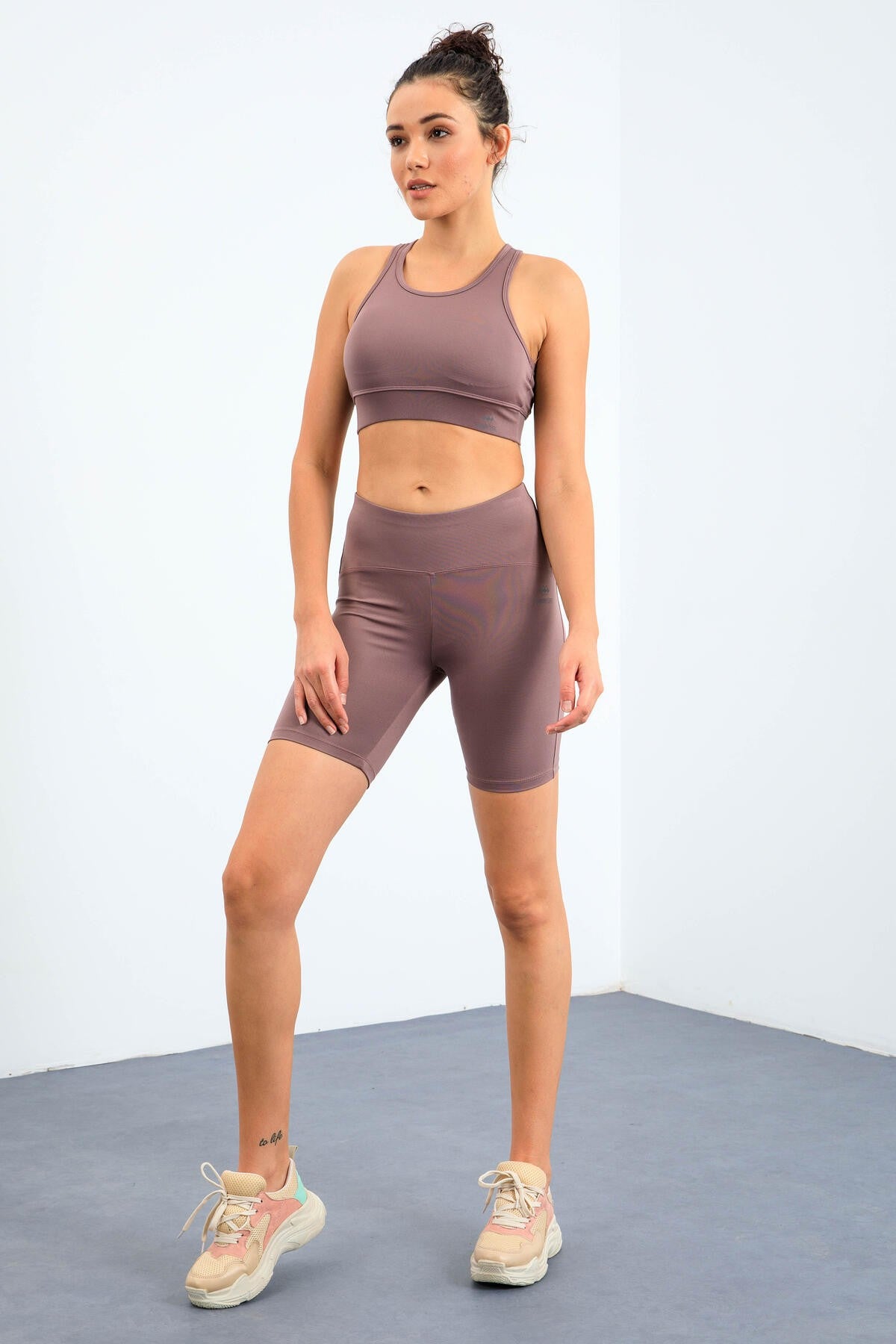 Image of Colanți modelatori roz-roz cu talie înaltă, croială slim fit, bustieră tip biker - 95303
