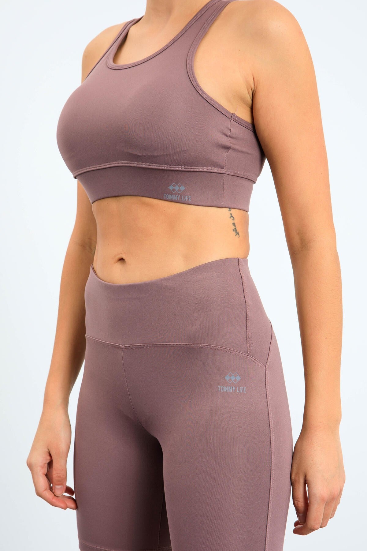 Image of Colanți modelatori roz-roz cu talie înaltă, croială slim fit, bustieră tip biker - 95303