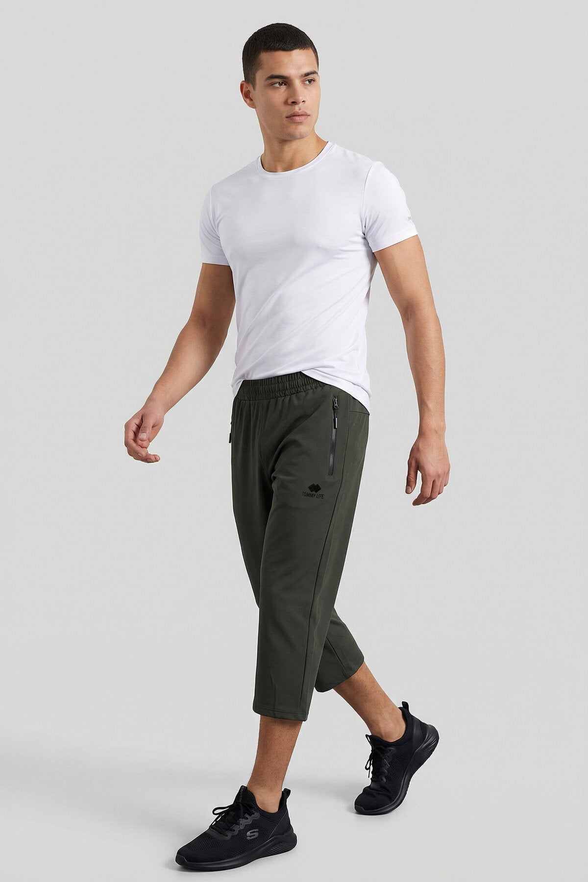 Image of Pantaloni Capri pentru bărbați, kaki, cu șireturi, croială standard și buzunare cu fermoar - 83096