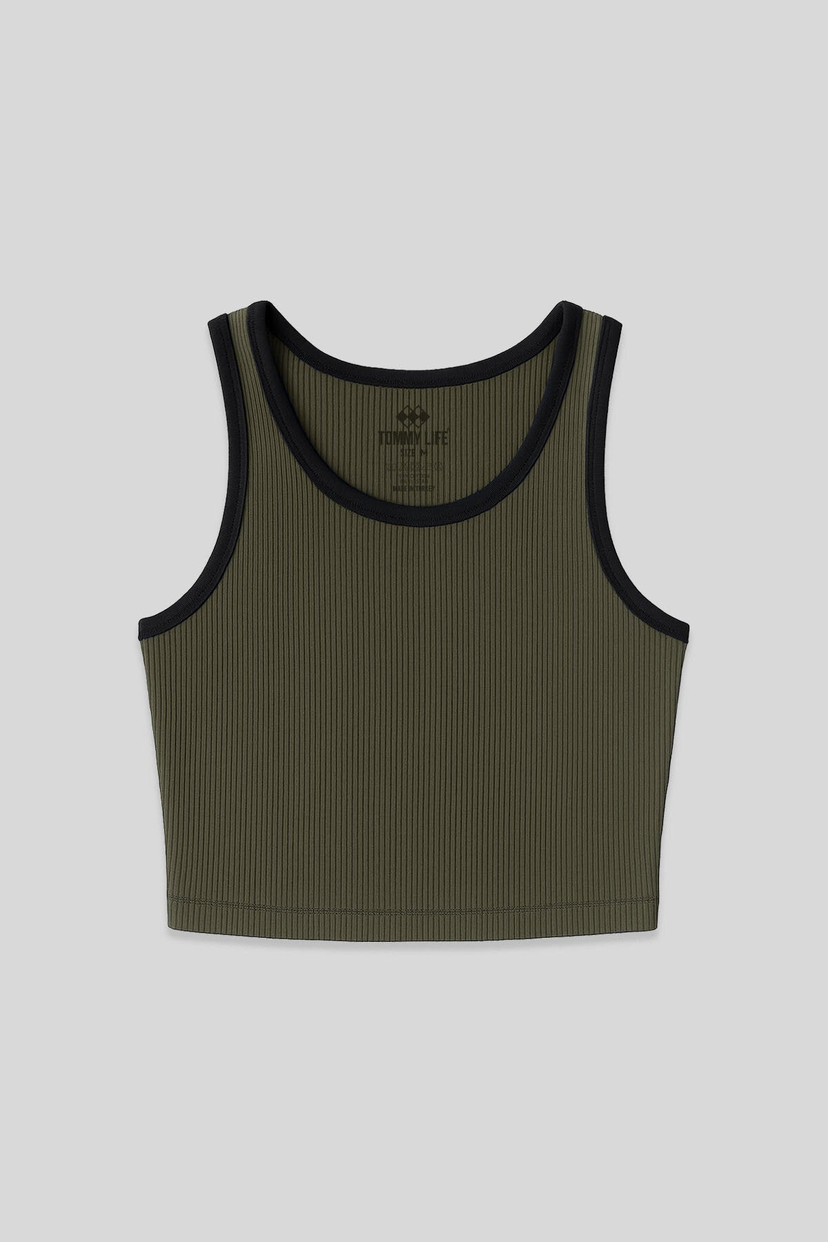 Image of Haki Basic Sıfır Kol Dar Kalıp U Yaka Kadın Crop Top Atlet - 97160
