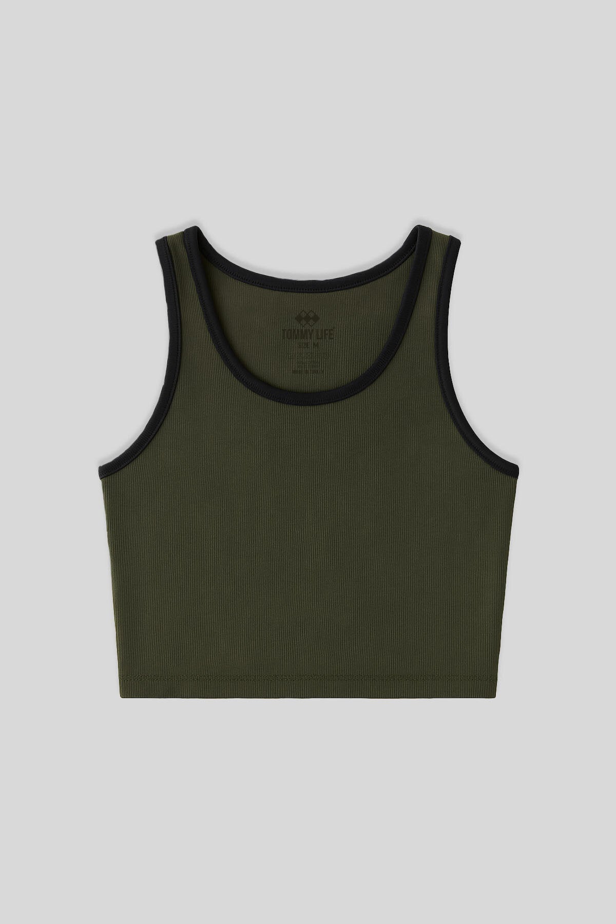 Image of Haki Basic Sıfır Kol Dar Kalıp U Yaka Kadın Crop Top Atlet - 97162