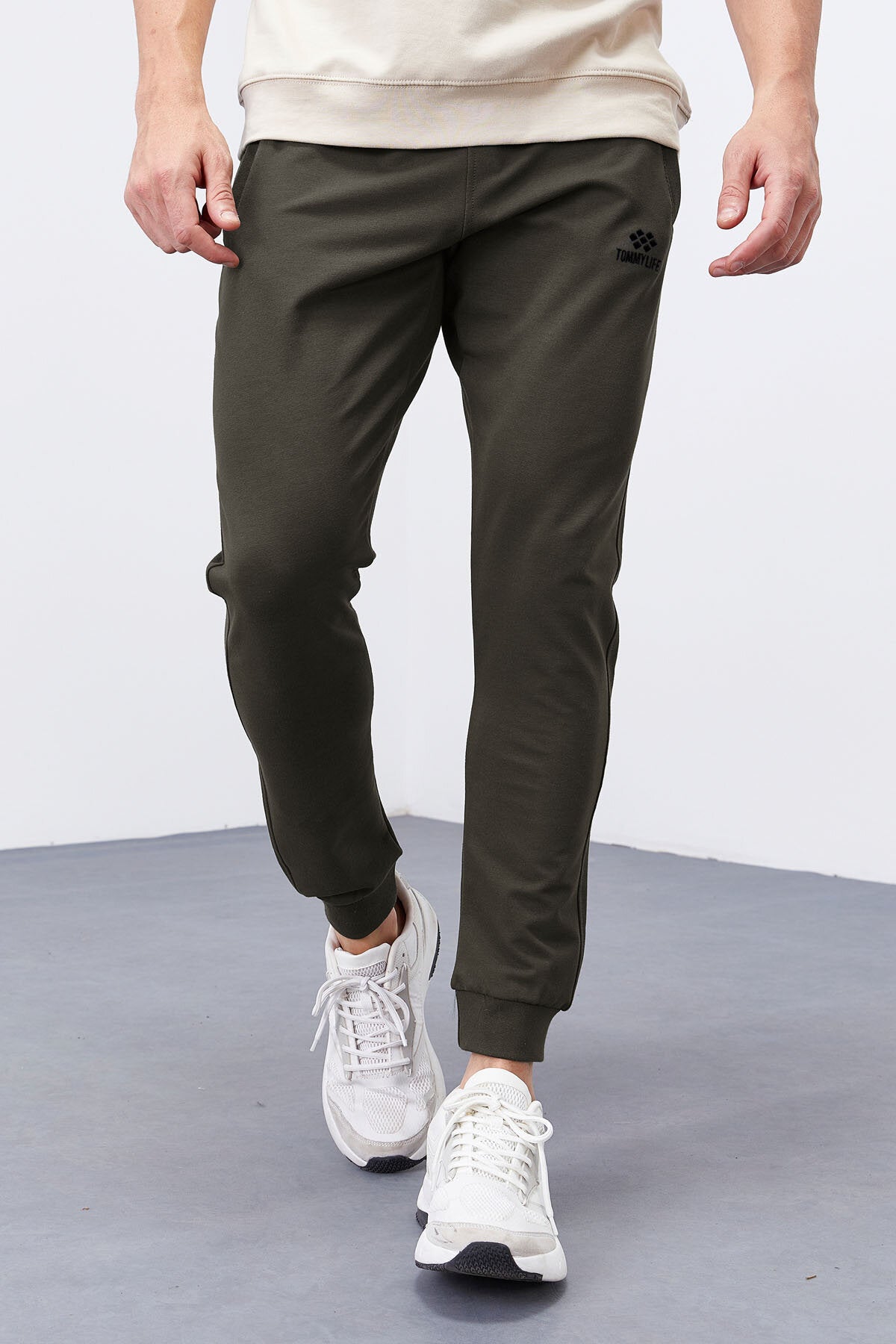 Image of Haki Fermuar Cepli Dar Kalıp  Jogger Erkek Eşofman Alt - 84343