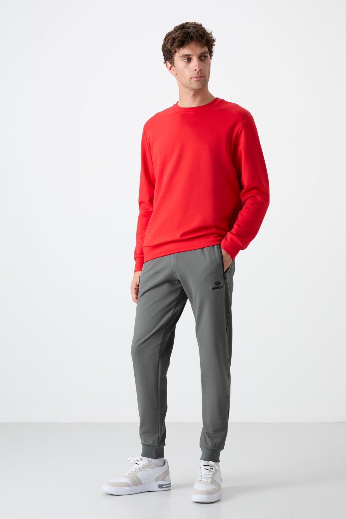 Image of Haki Fermuar Cepli Standart Kalıp Jogger Erkek Eşofman Alt - 84587