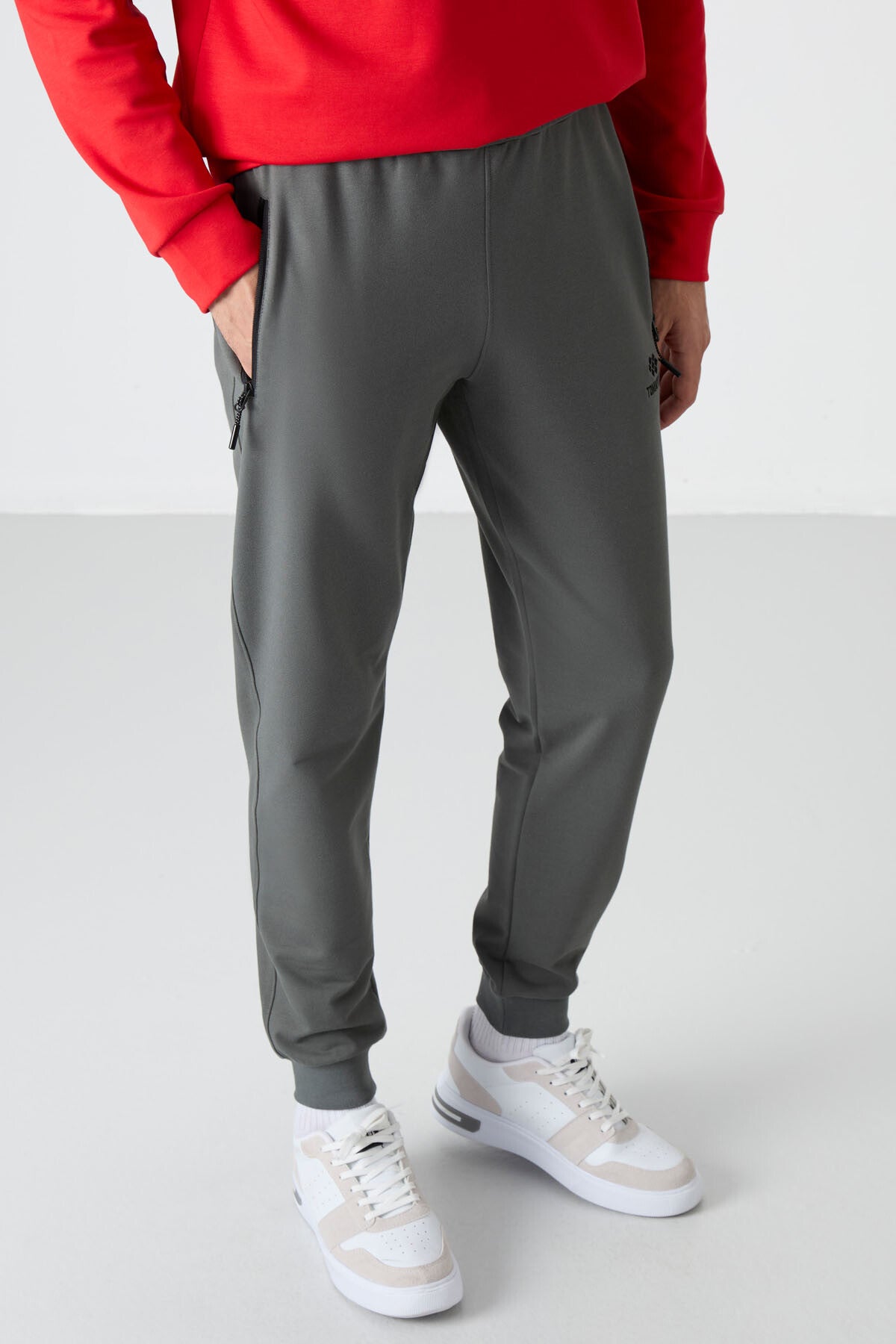 Image of Haki Fermuar Cepli Standart Kalıp Jogger Erkek Eşofman Alt - 84587