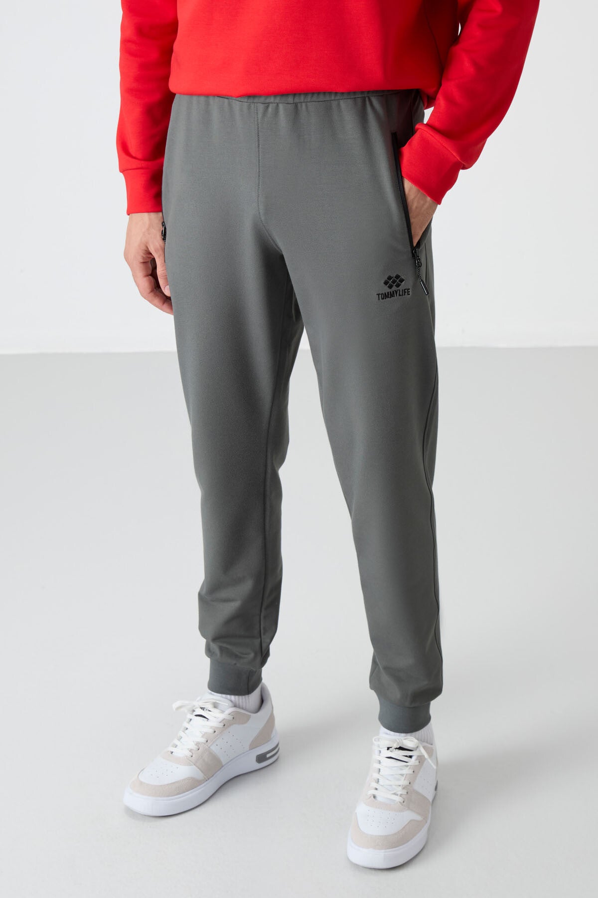 Image of Haki Fermuar Cepli Standart Kalıp Jogger Erkek Eşofman Alt - 84587