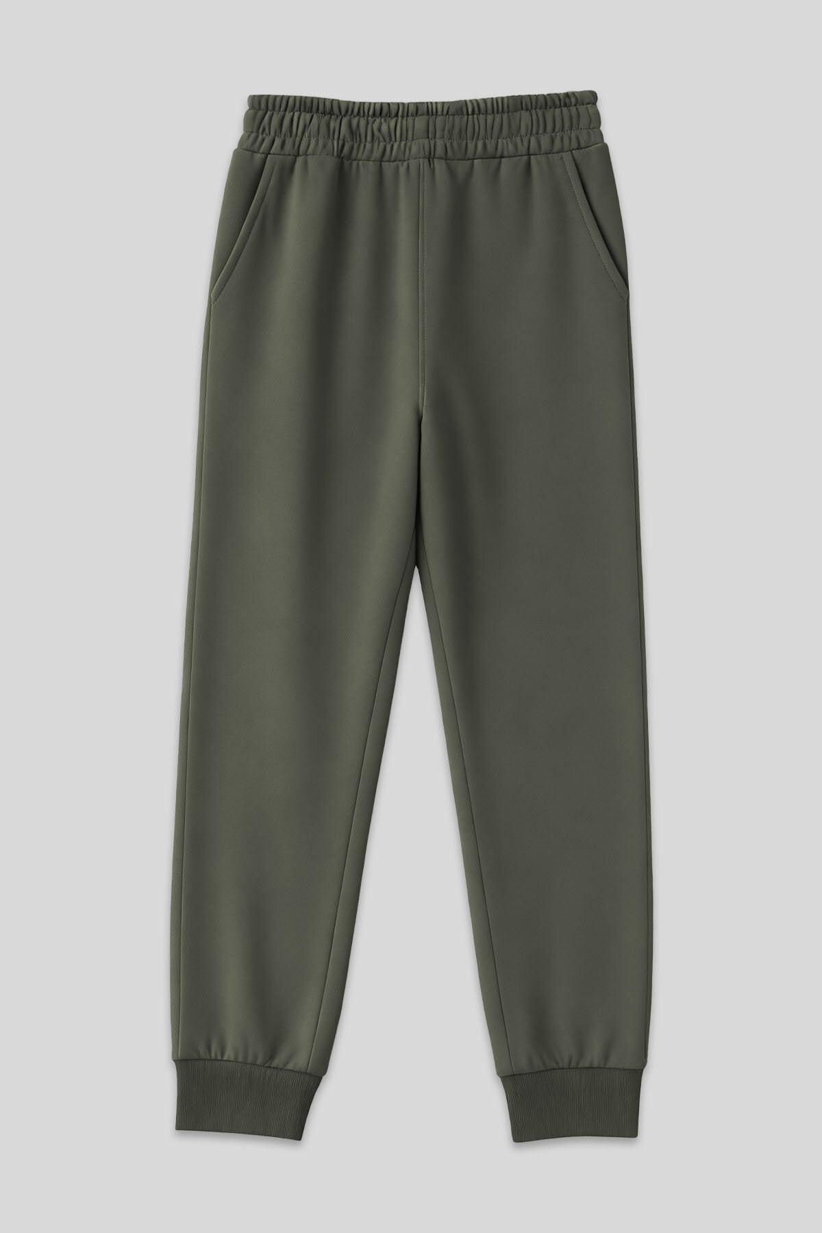 Image of Haki Yüksek Bel Jogger Rahat Form Manşetli Kadın Eşofman Alt - 94561