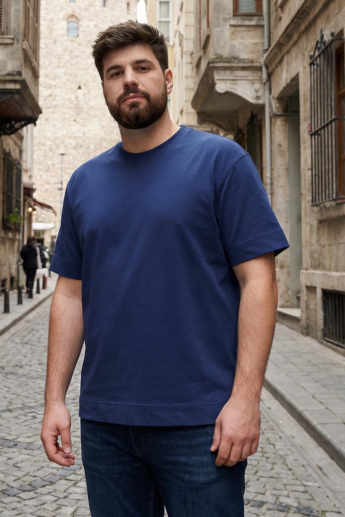 Image of İndigo Basic Kısa Kol O Yaka Büyük Beden Erkek T-Shirt - 88072