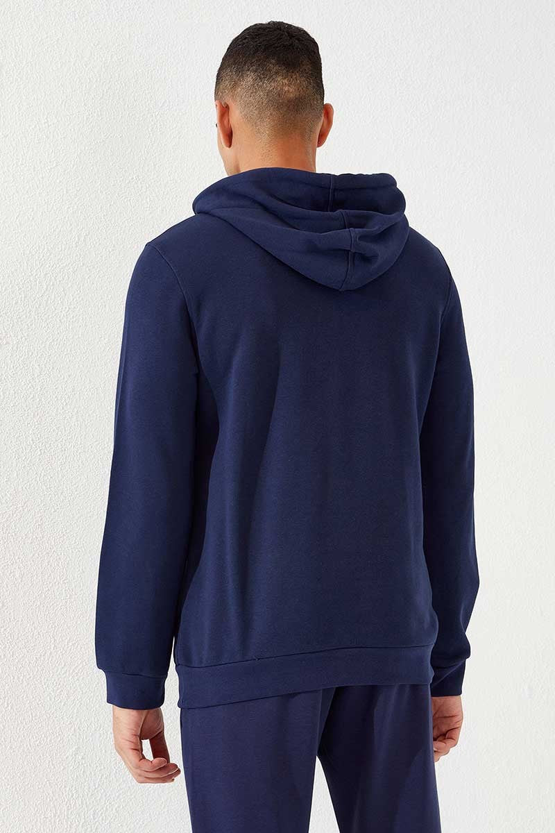 Image of İndigo Kanguru Cep Standart Kalıp Kapüşonlu Erkek Sweatshirt - 87872