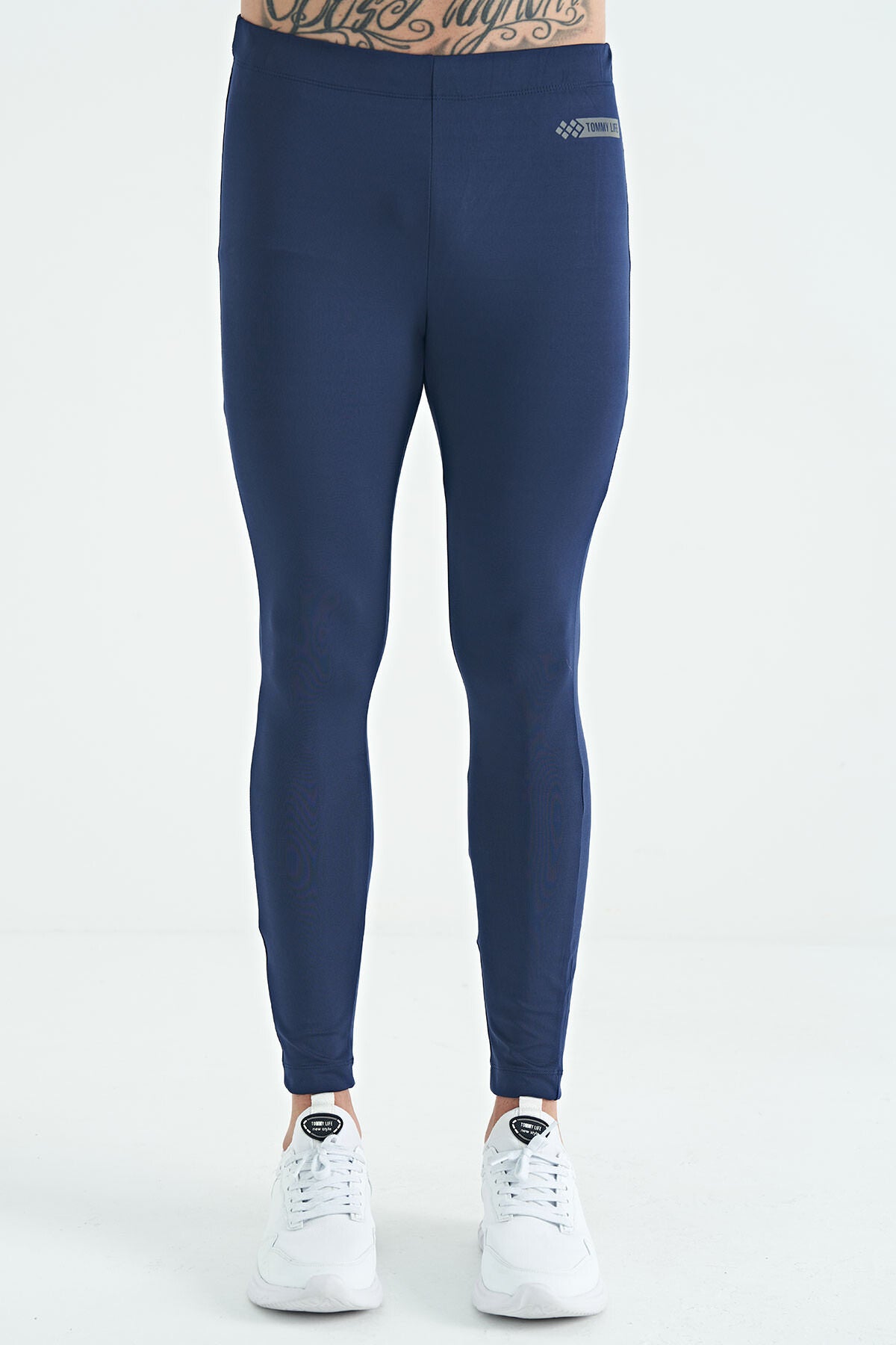 Image of Colanți sport slim fit cu talie înaltă și imprimeu indigo pentru bărbați - 84989