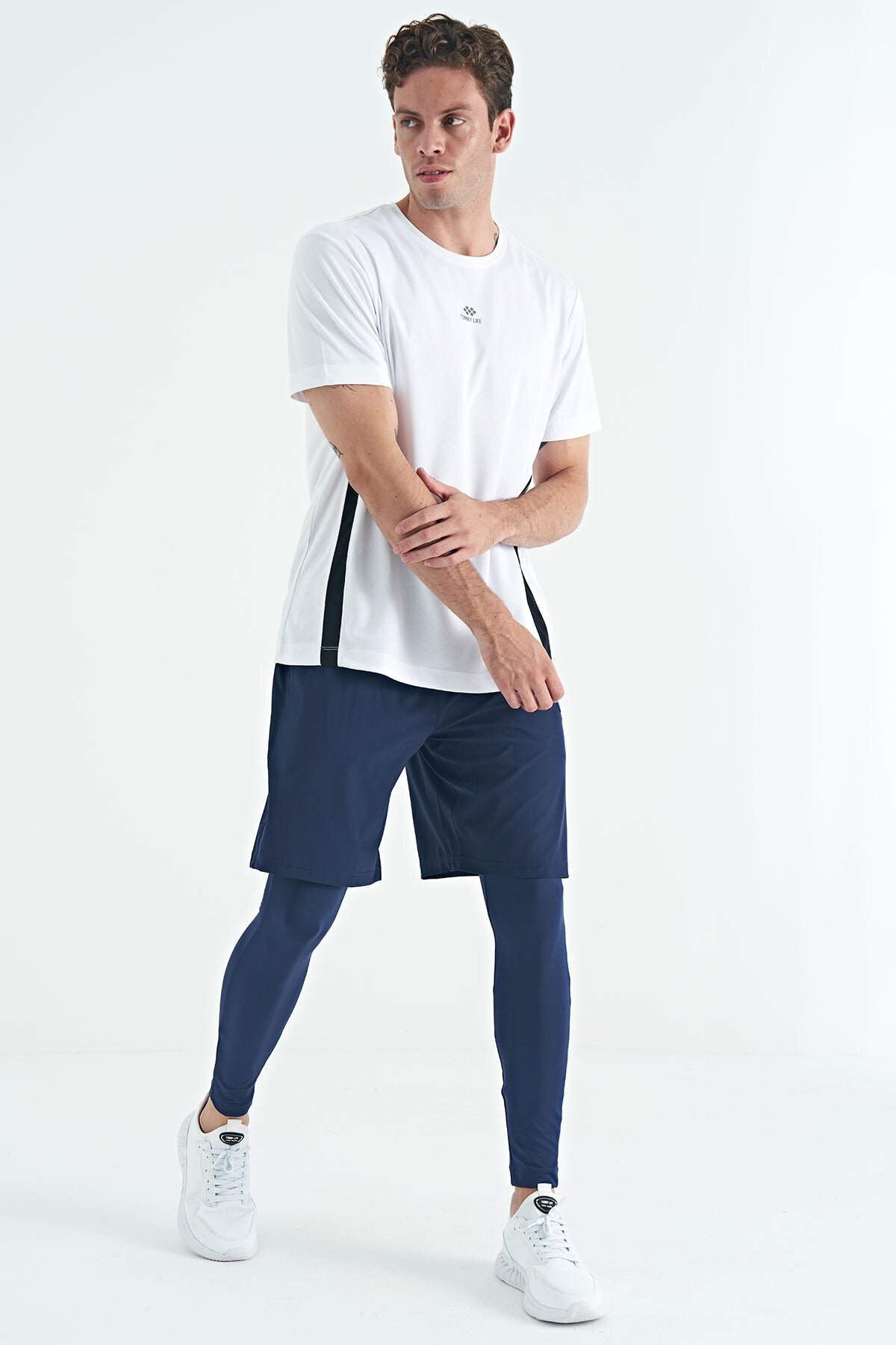 Image of İndigo Logo Baskılı Yüksek Bel Slim Fit Aktif Spor Erkek Tayt - 84989