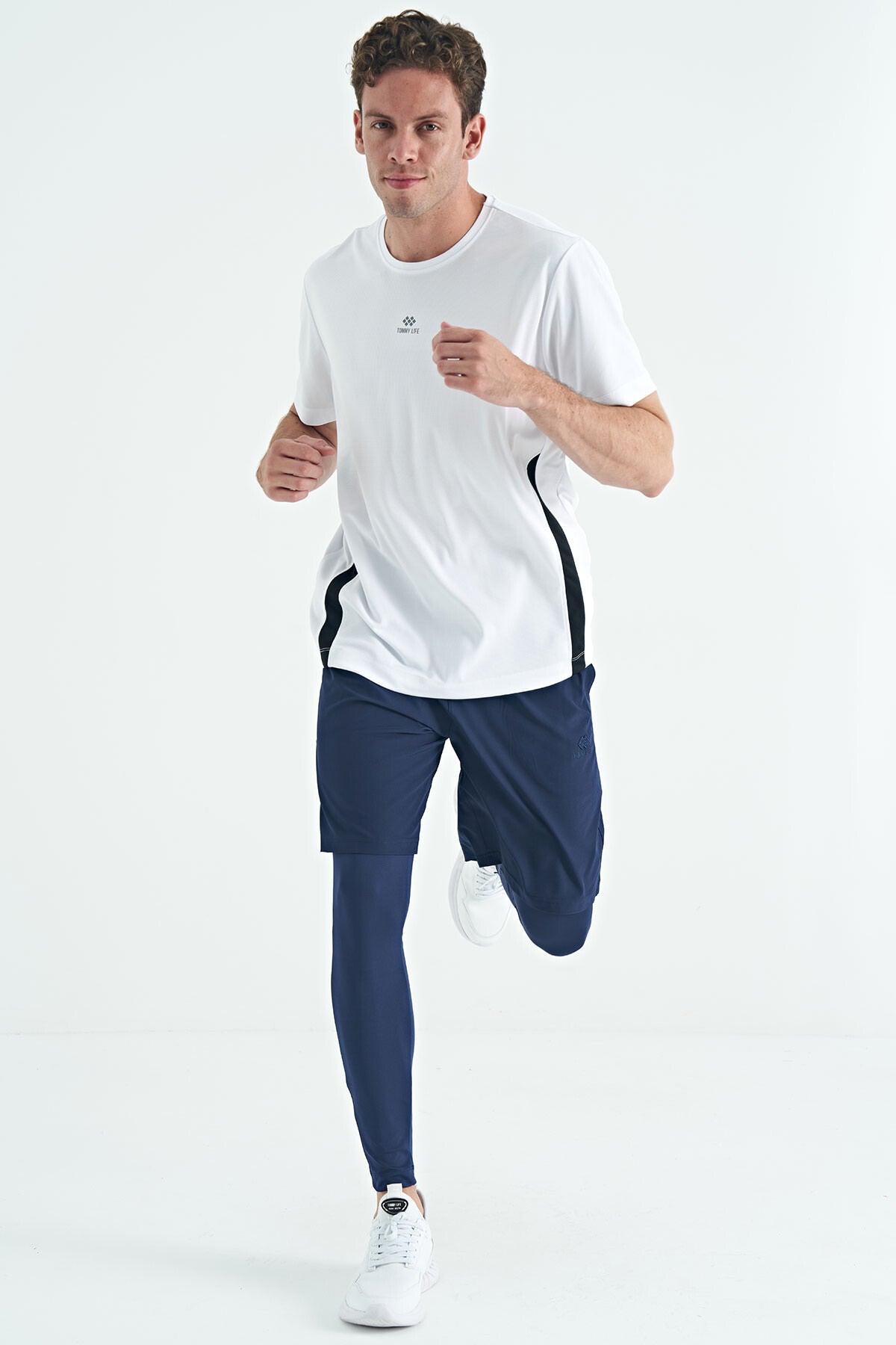 Image of İndigo Logo Baskılı Yüksek Bel Slim Fit Aktif Spor Erkek Tayt - 84989