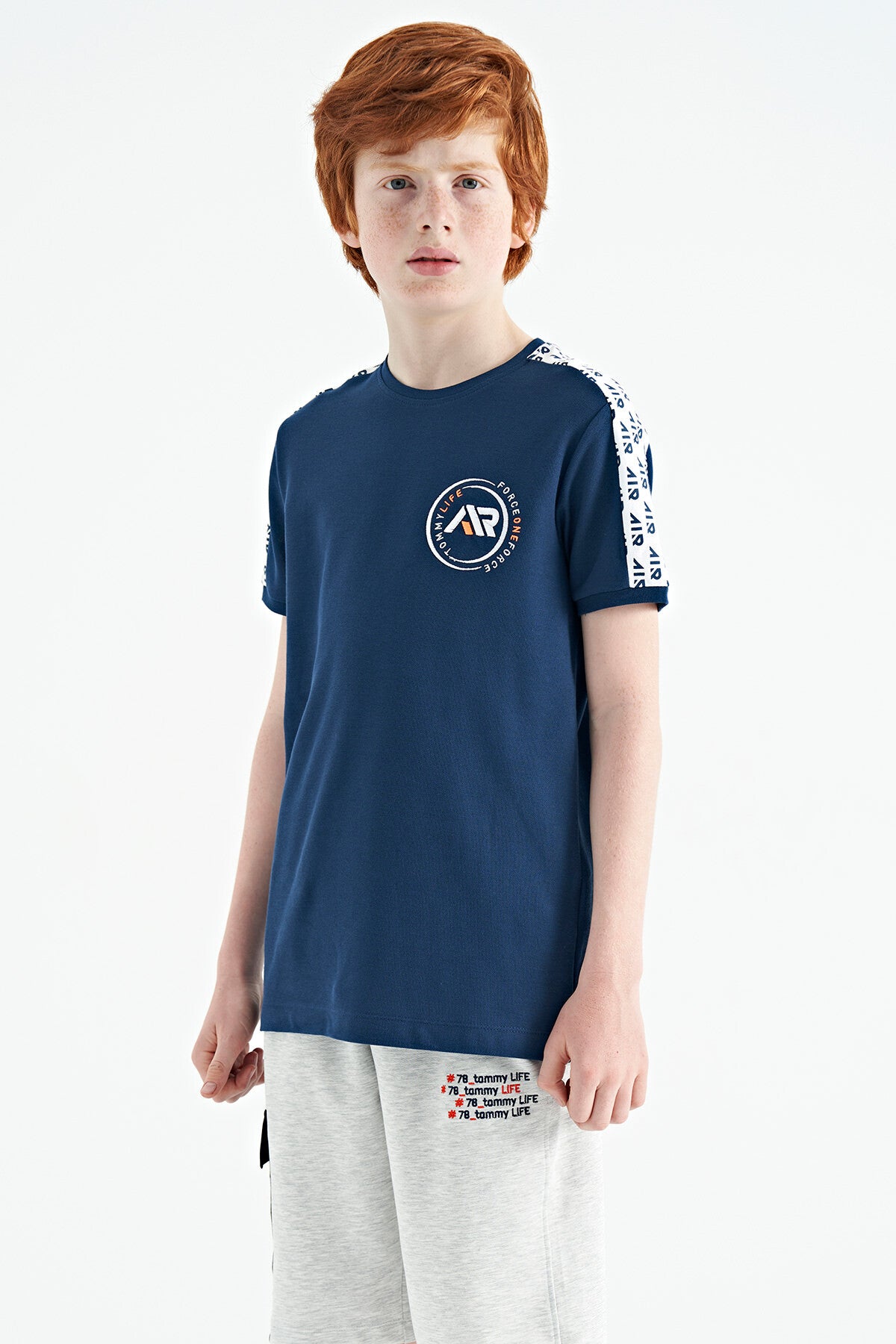 Image of İndigo Omuz Baskı Detaylı Standart Kalıp O Yaka Erkek Çocuk T-Shirt - 11121