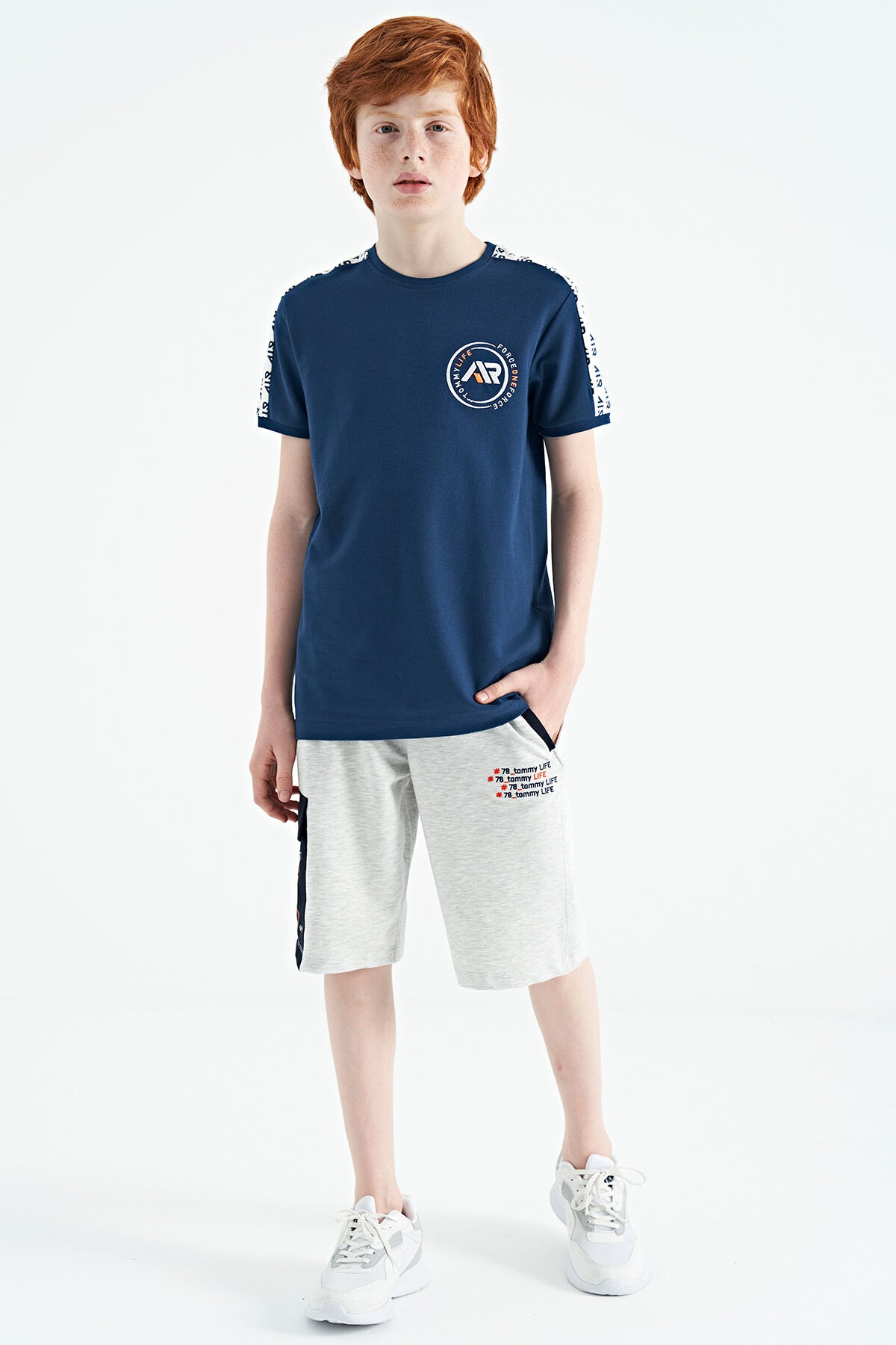 Image of İndigo Omuz Baskı Detaylı Standart Kalıp O Yaka Erkek Çocuk T-Shirt - 11121