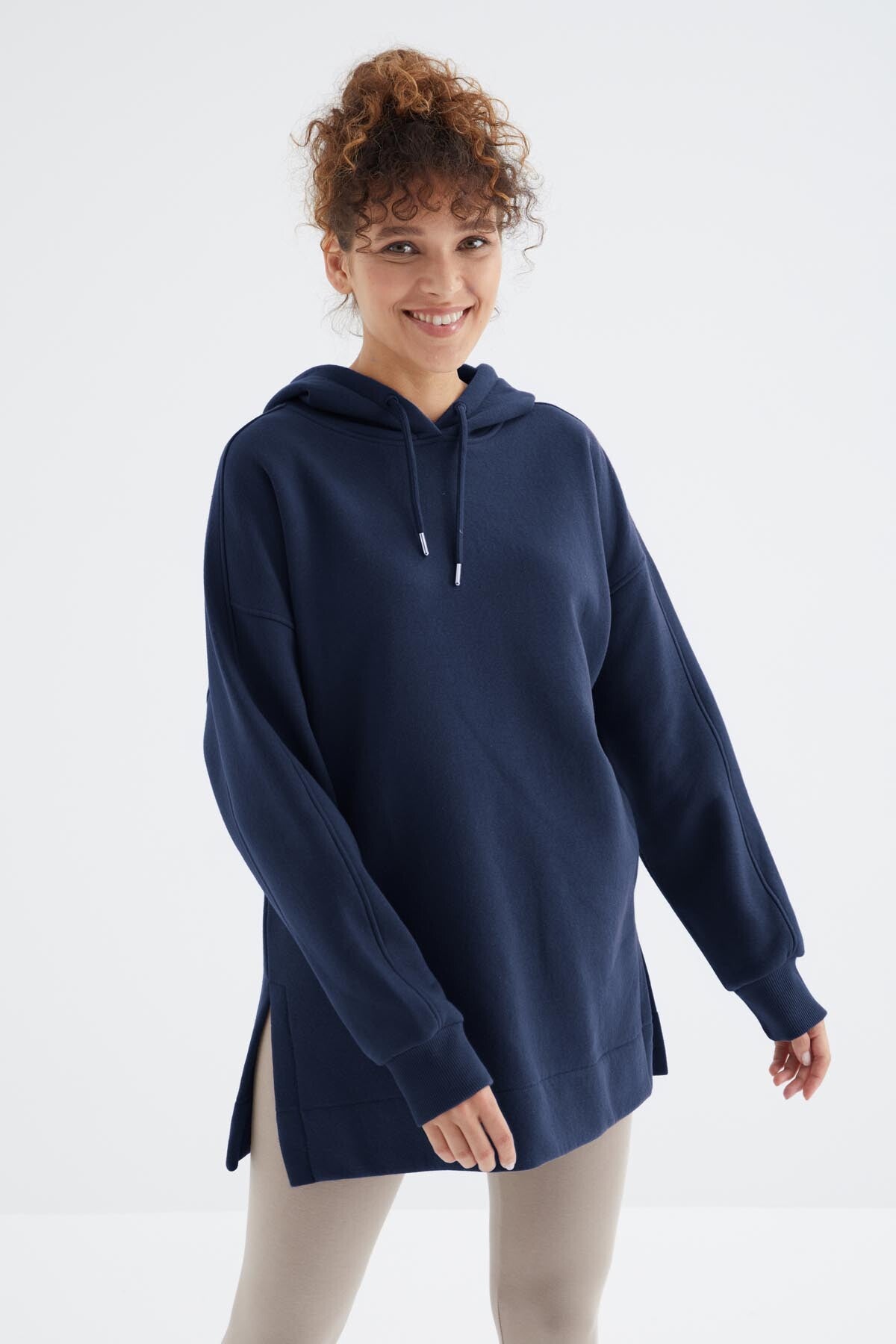 Image of İndigo Reglan Kol Basic Kapüşonlu Oversize Sweatshirt Tunik - 97242