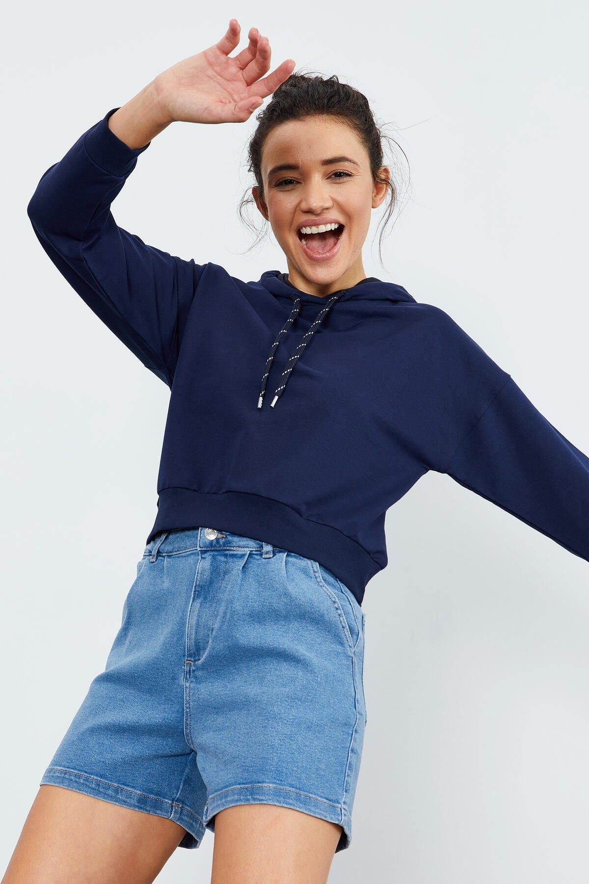Image of İndigo Uzun Kol Rahat Form Kapüşonlu Kadın Sweatshirt - 97115