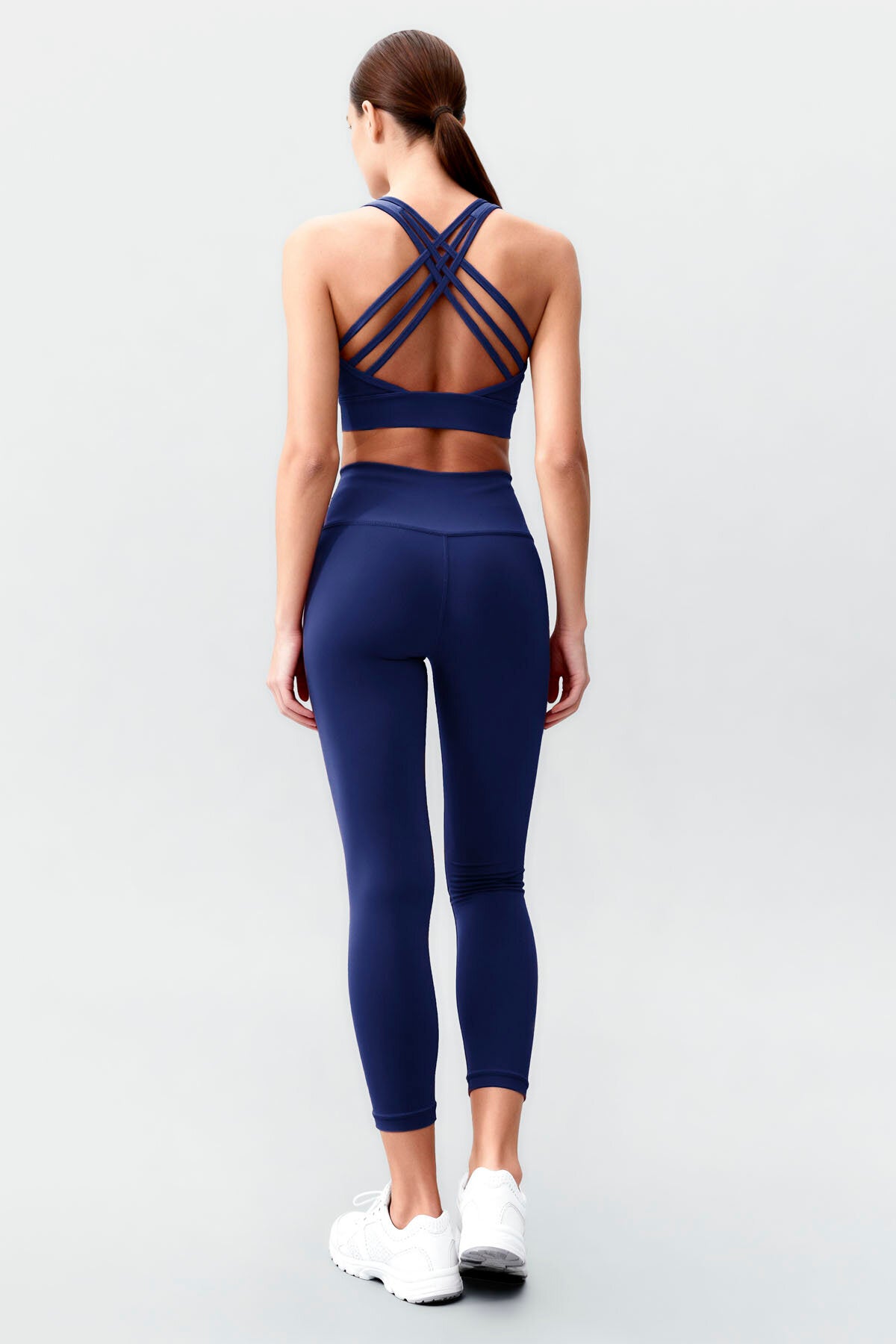 Image of İndigo Yüksek Bel Toparlayıcı Çapraz Sırt Detaylı Slim Fit Kadın Tayt Takım - 95283