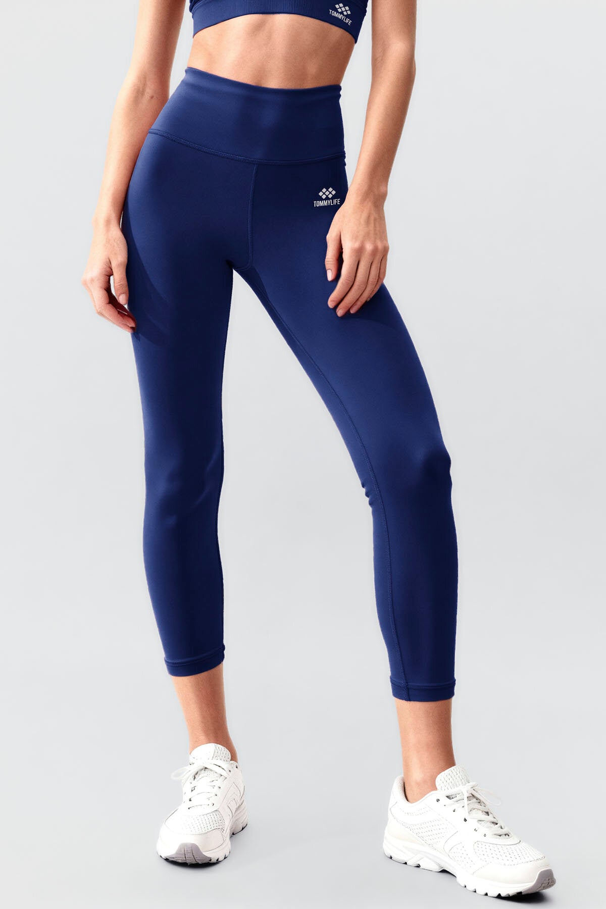 Image of İndigo Yüksek Bel Toparlayıcı Çapraz Sırt Detaylı Slim Fit Kadın Tayt Takım - 95283