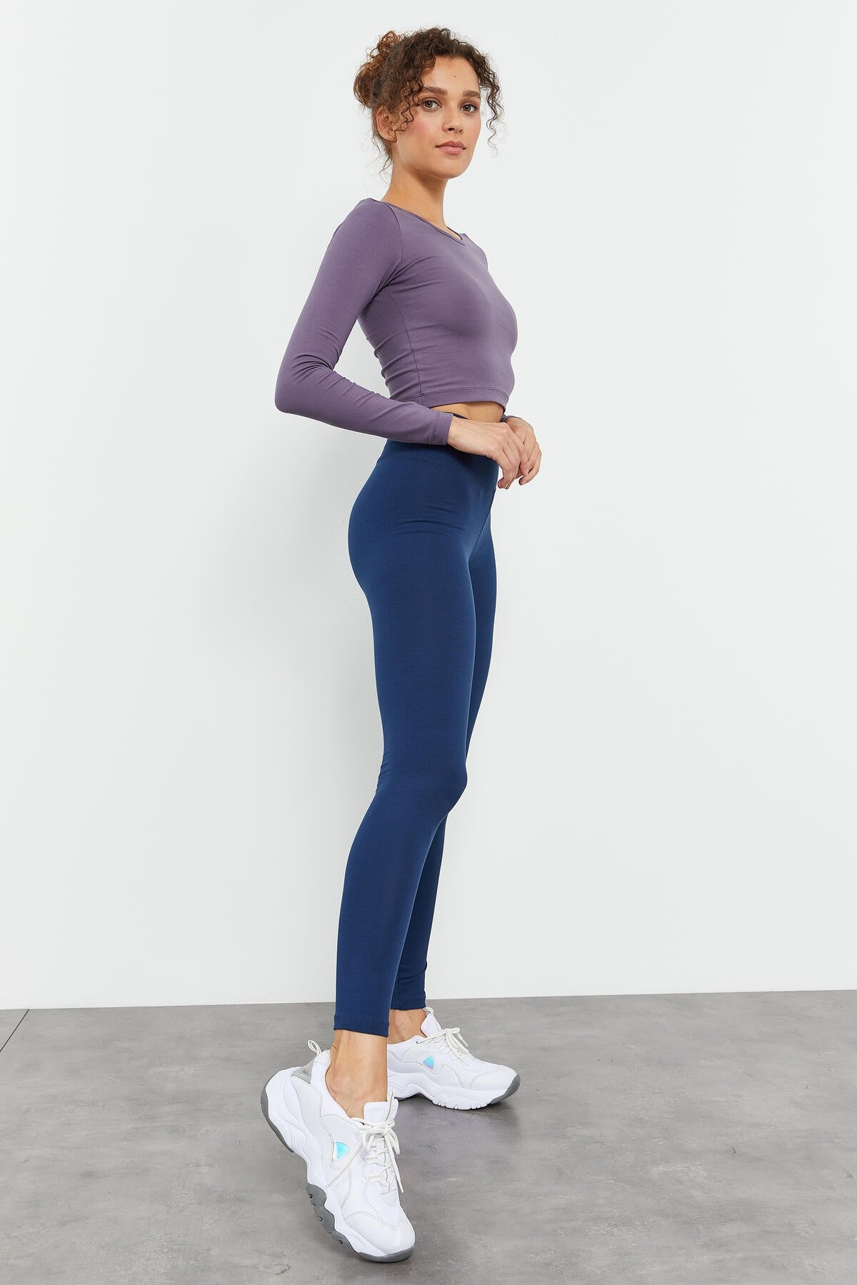 Image of İndigo Yüksek Bel Toparlayıcı Slim Fit Dar Paça Kadın Tayt - 94011