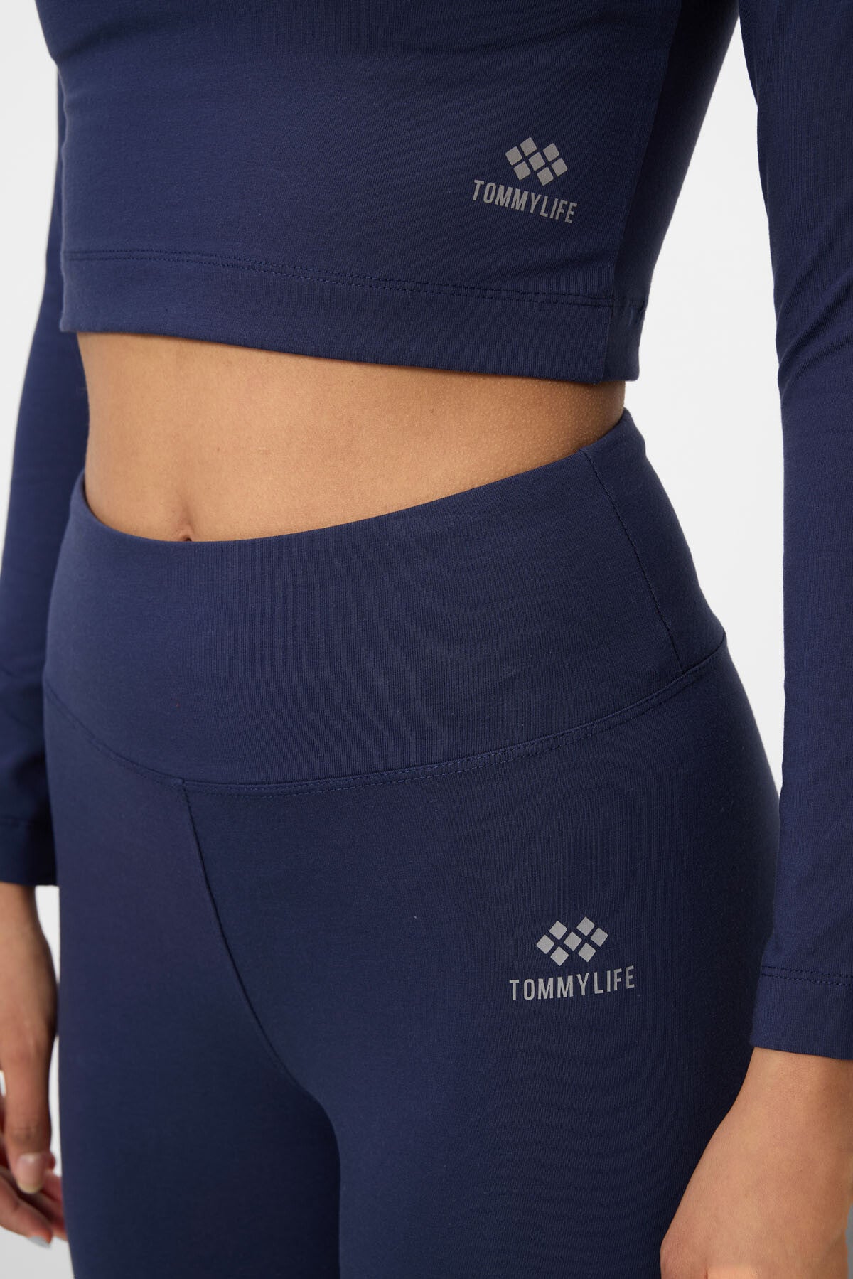 Image of İndigo Yüksek Bel Uzun Kollu Slim Fit Crop Top Kadın Tayt Takım - 95286