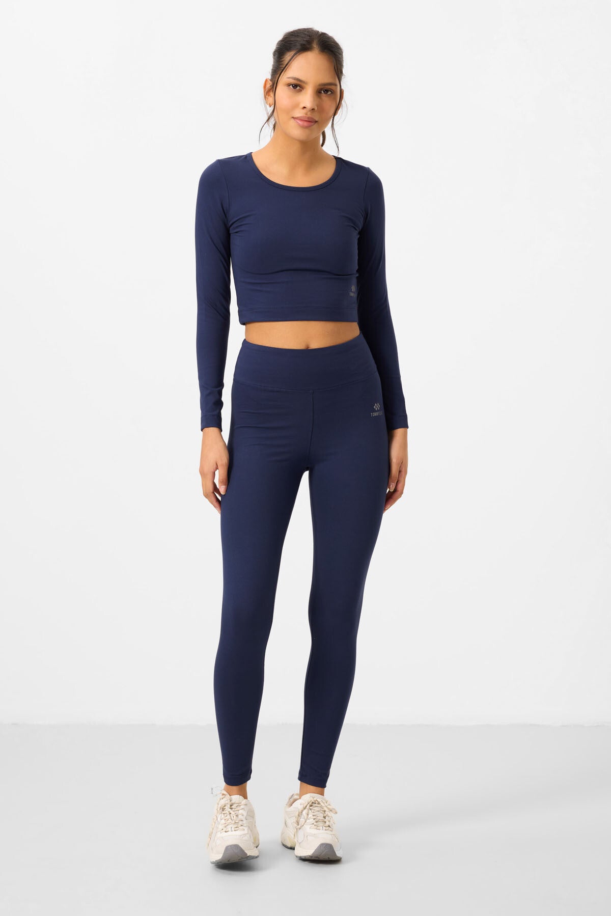 Image of İndigo Yüksek Bel Uzun Kollu Slim Fit Crop Top Kadın Tayt Takım - 95286