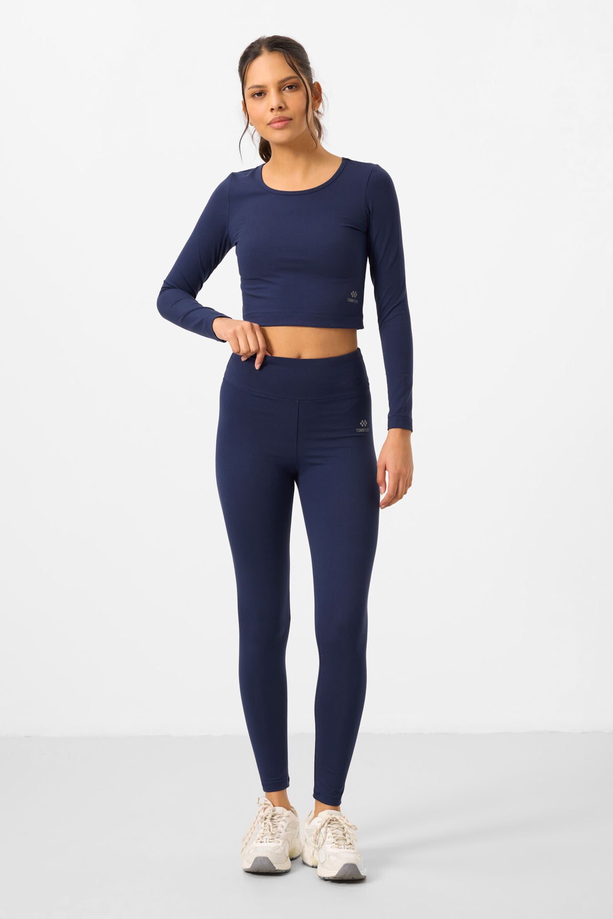 Image of İndigo Yüksek Bel Uzun Kollu Slim Fit Crop Top Kadın Tayt Takım - 95286