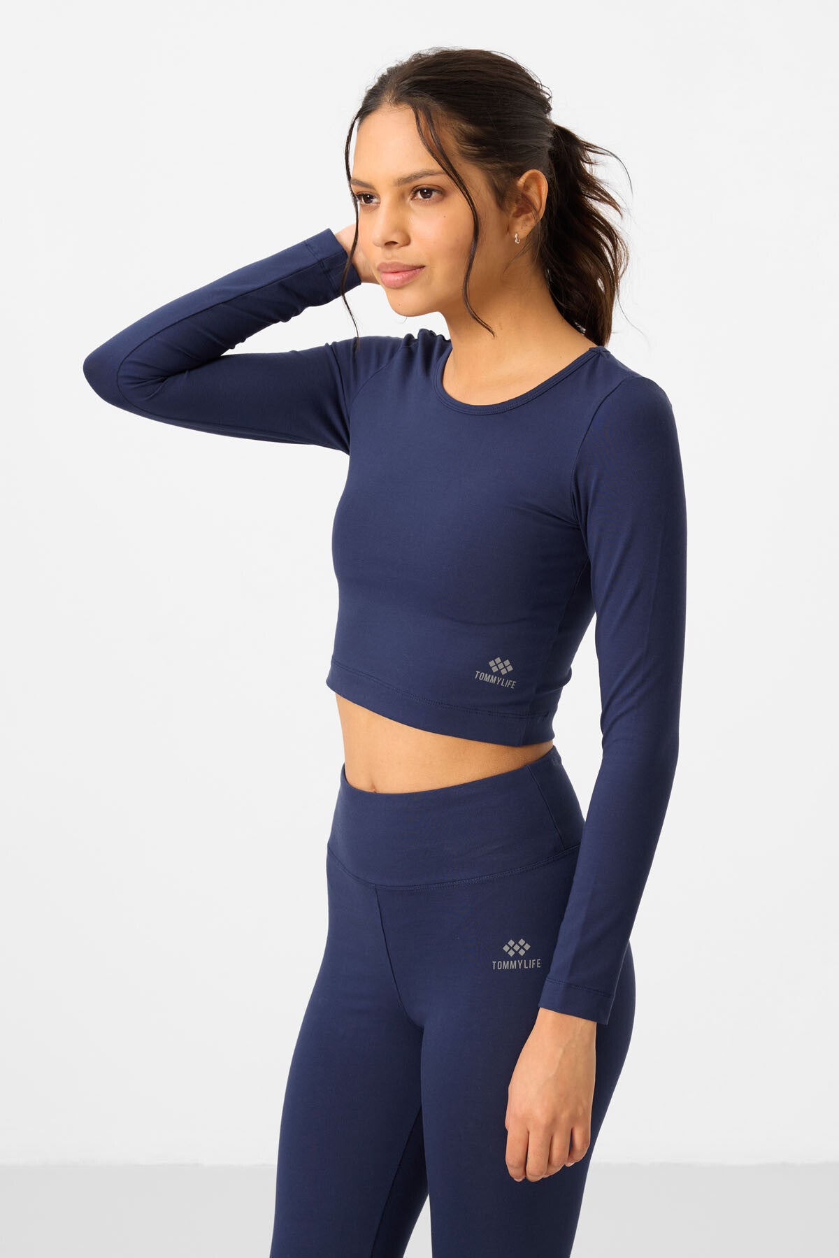 Image of İndigo Yüksek Bel Uzun Kollu Slim Fit Crop Top Kadın Tayt Takım - 95286