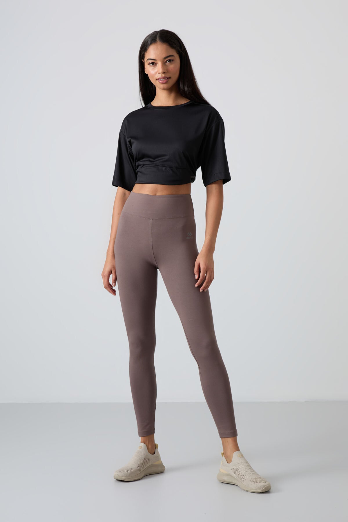 Image of Kahverengi Yüksek Bel Toparlayıcı Slim Fit Dar Paça Kadın Tayt - 94011