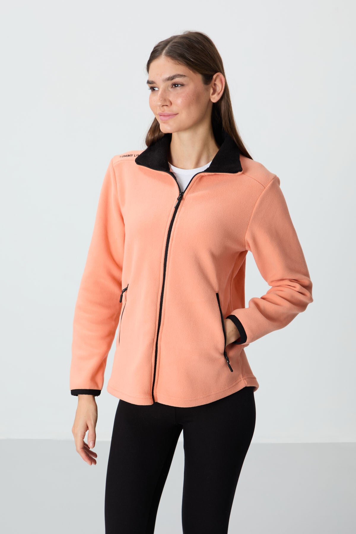 Image of Kavun İçi Dik Yaka Fermuarlı Rahat Form Kadın Polar Sweatshirt - 97173
