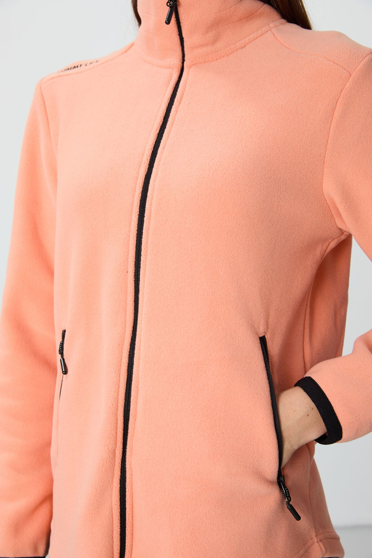 Image of Kavun İçi Dik Yaka Fermuarlı Rahat Form Kadın Polar Sweatshirt - 97173