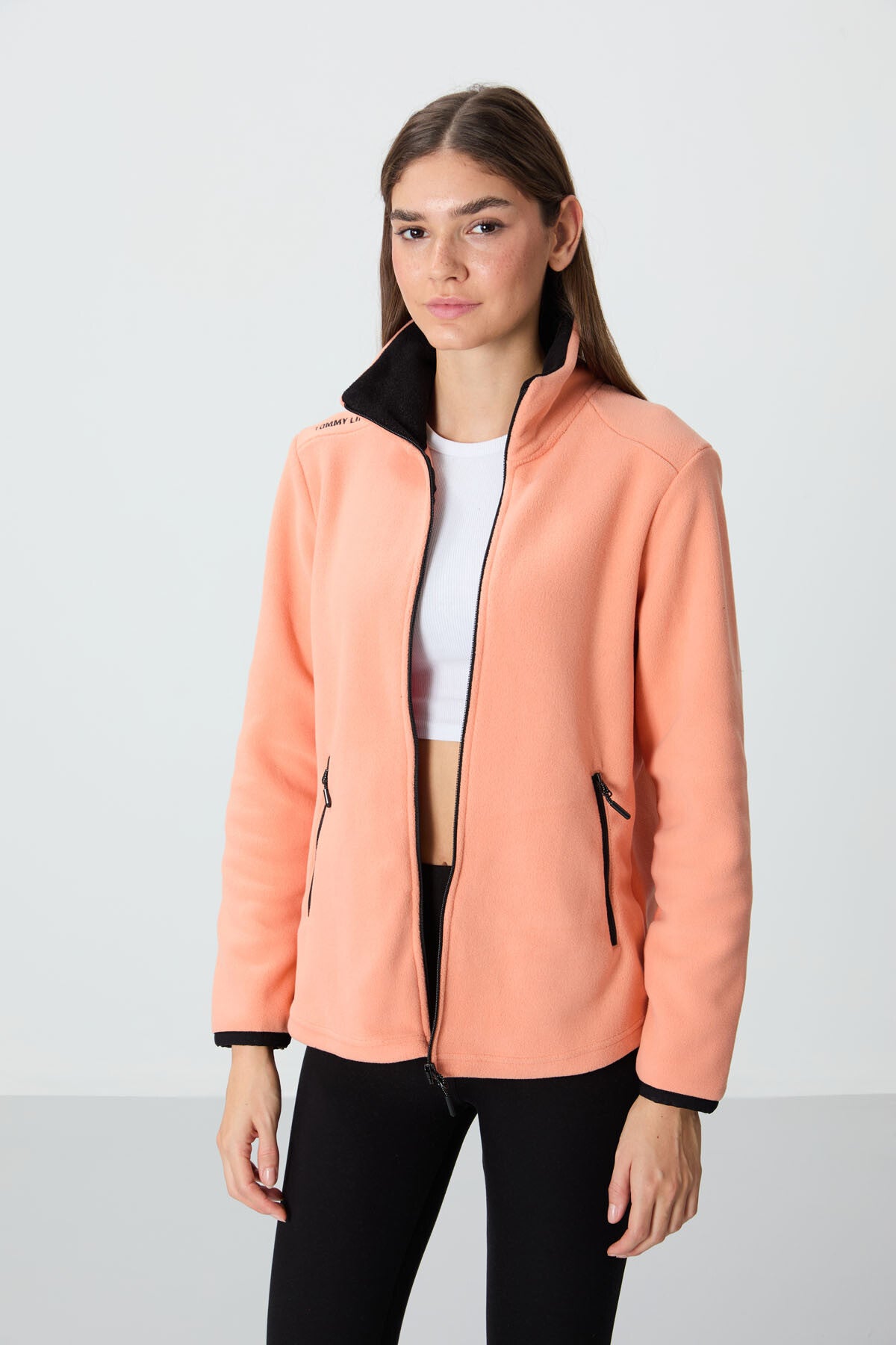 Image of Kavun İçi Dik Yaka Fermuarlı Rahat Form Kadın Polar Sweatshirt - 97173