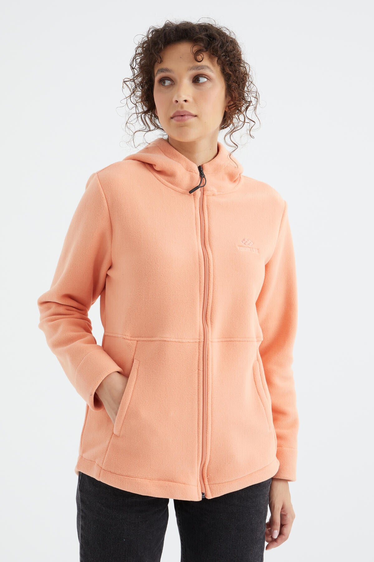 Image of Kavun Içi Kapüşonlu Fermuarlı Rahat Form Kadın Polar Sweatshirt - 97233