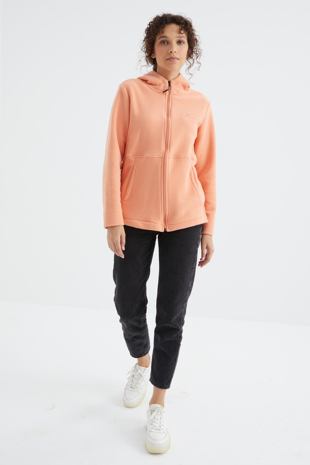 Image of Kavun Içi Kapüşonlu Fermuarlı Rahat Form Kadın Polar Sweatshirt - 97233